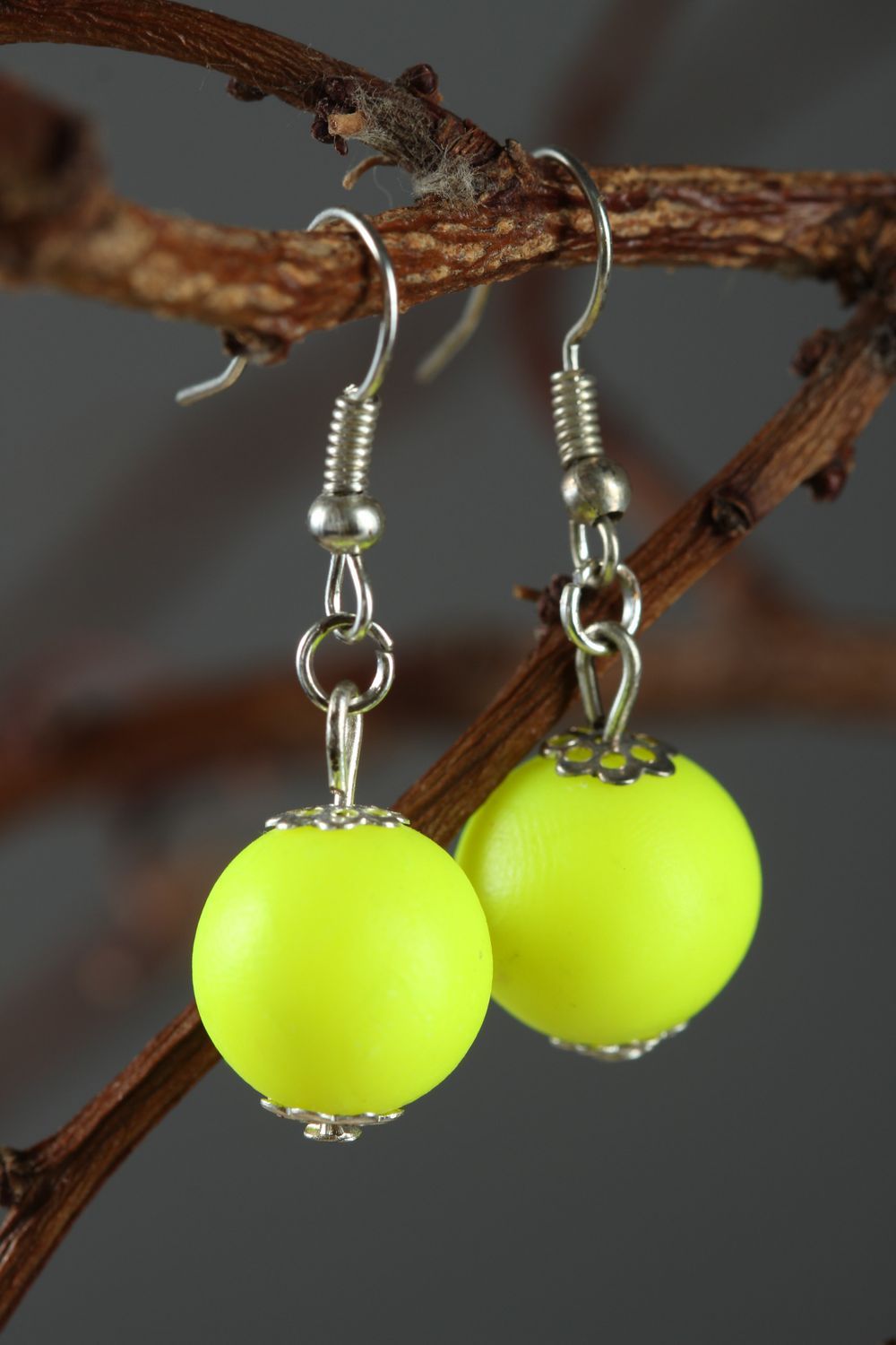 Handmade designer accessory elegant yellow earrings cute dangling earrings photo 1