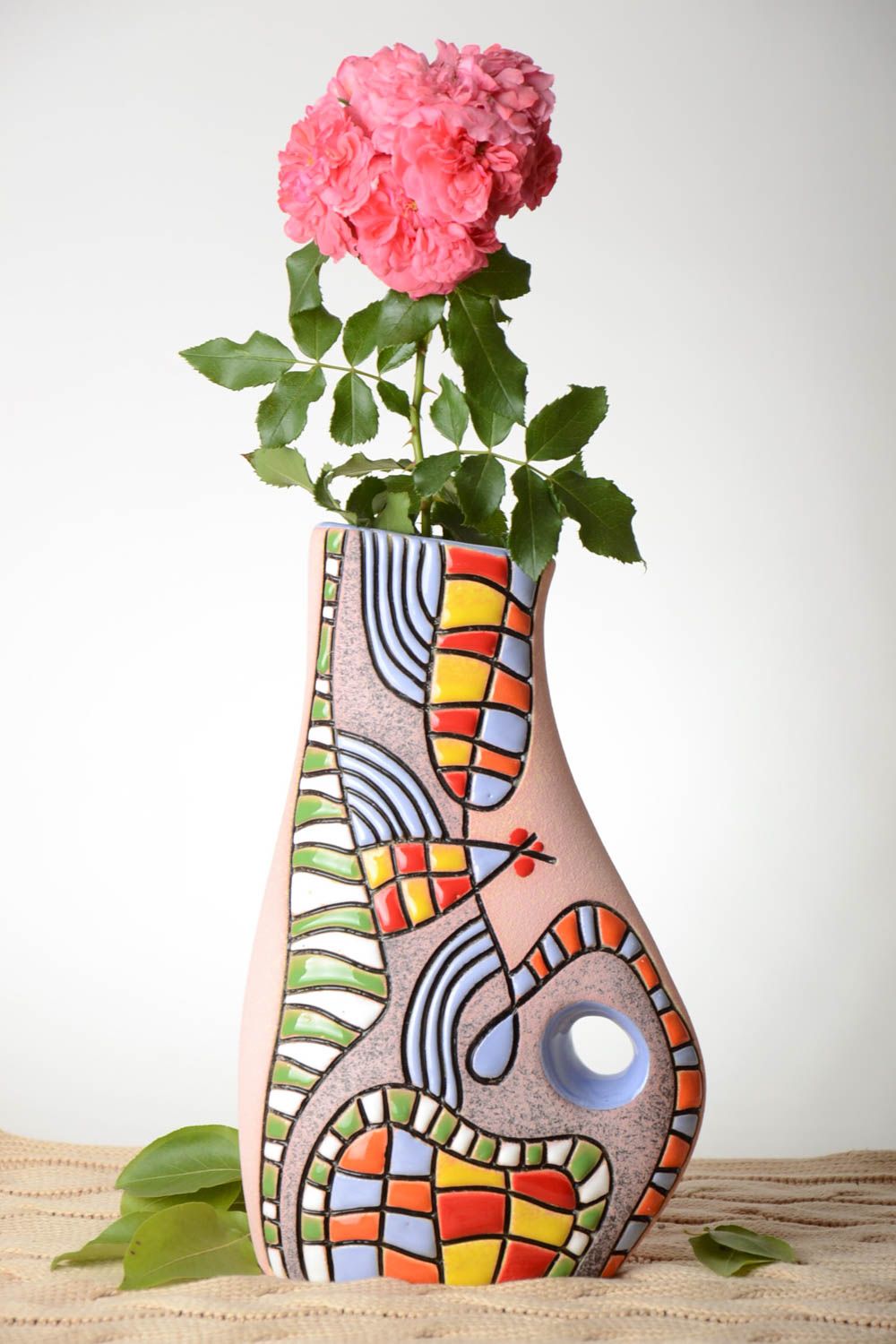 Vase design fait main Vase en argile peint grand Déco maison originale 2 l photo 1