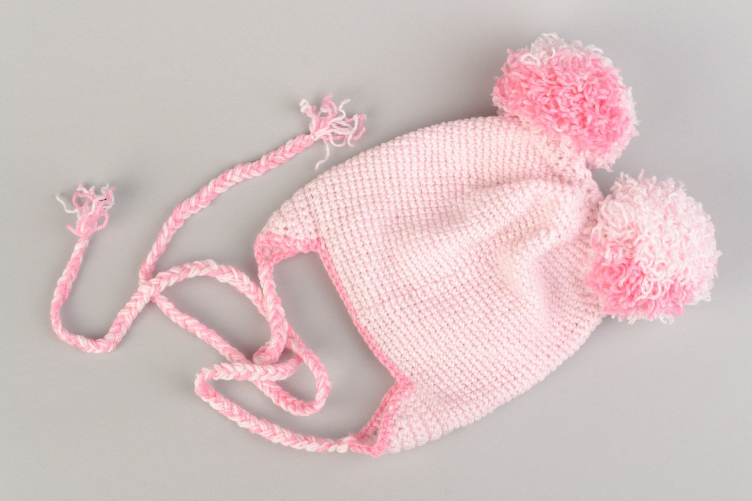 Handmade hat crocheted of hypoallergenic acrylics in the shape of pink bear photo 4