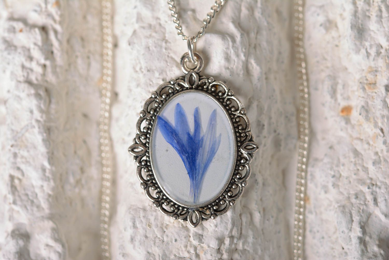 Vintage botanic pendant handmade pendant with natural flowers botanic jewelry photo 1