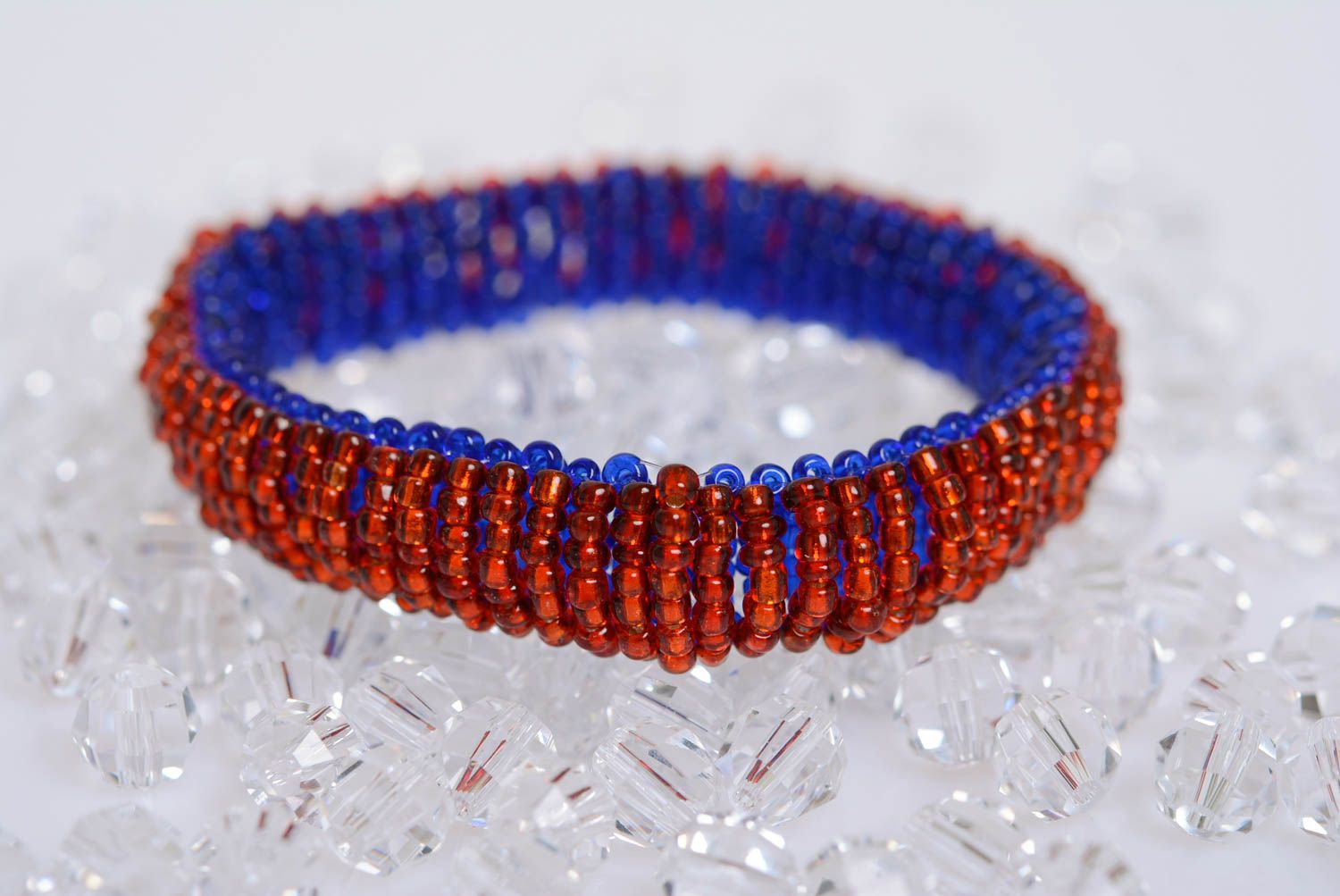 Handmade everyday beaded bracelet two-colored red and blue accessory for women photo 1