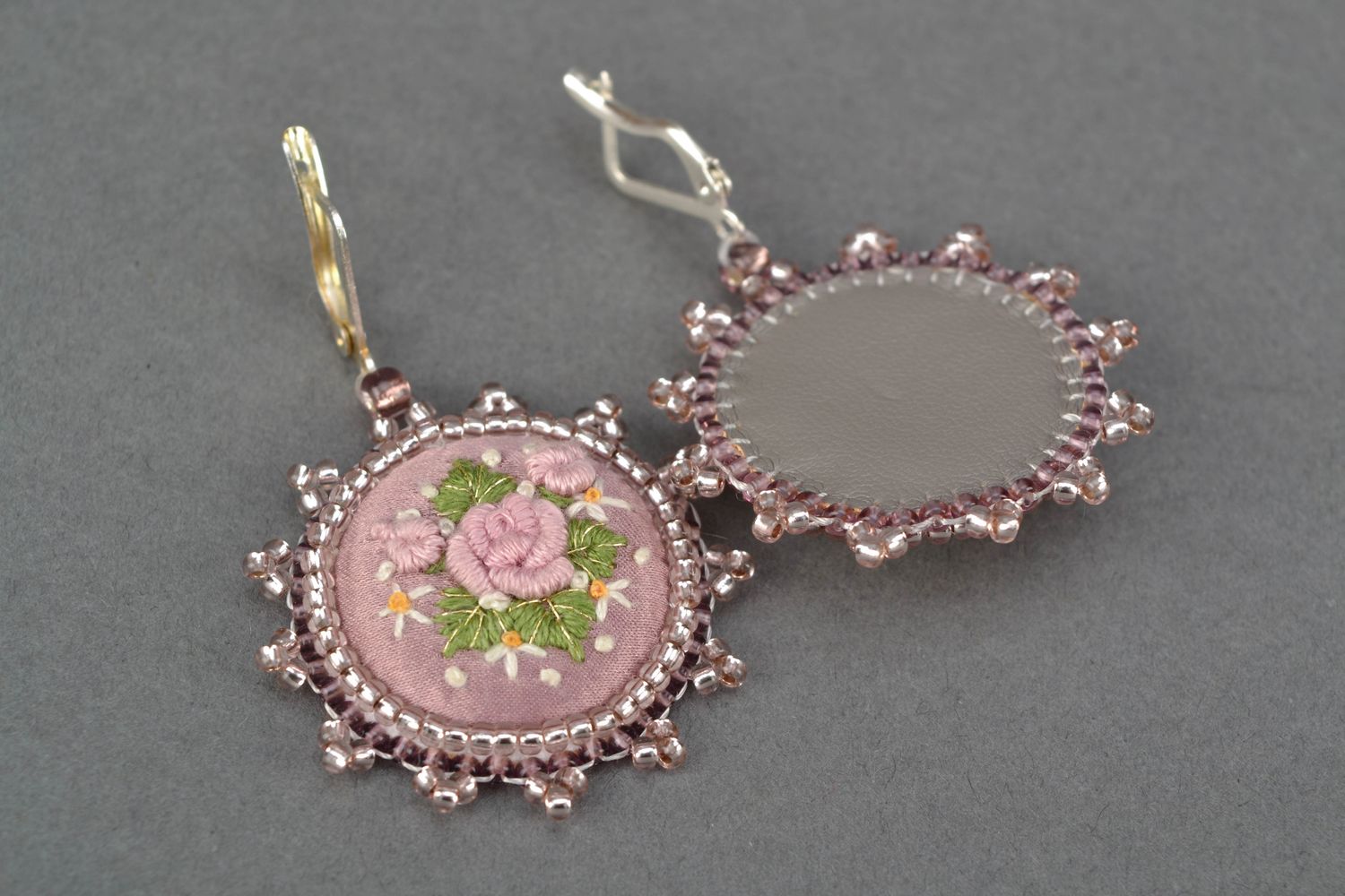 Festive earrings with embroidery and beads photo 3