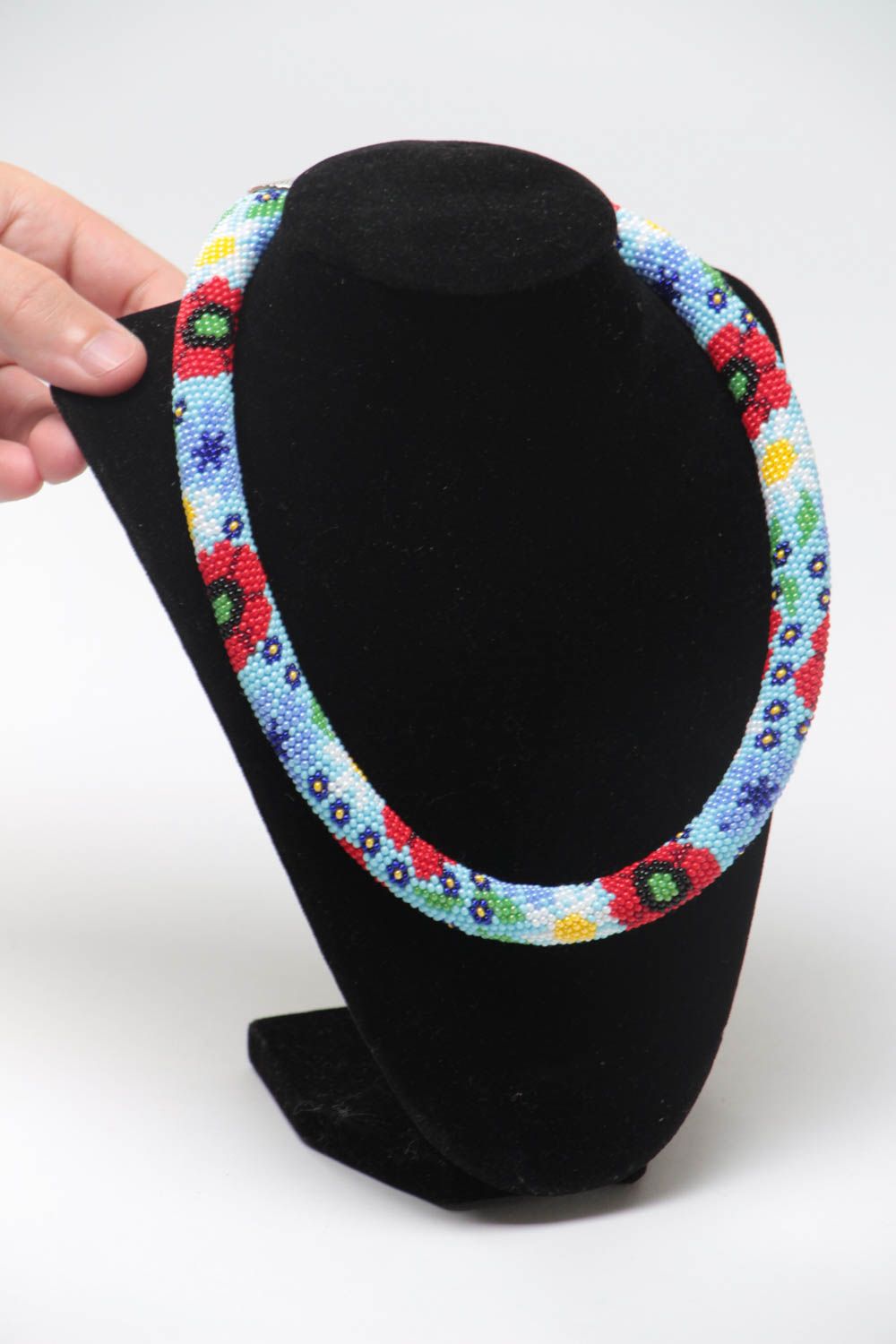 Collier motif floral en perles de rocaille multicolore fait main original photo 5