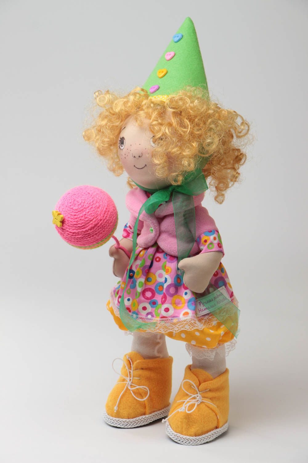 Beautiful handmade cotton fabric soft doll Curly children's toy photo 2
