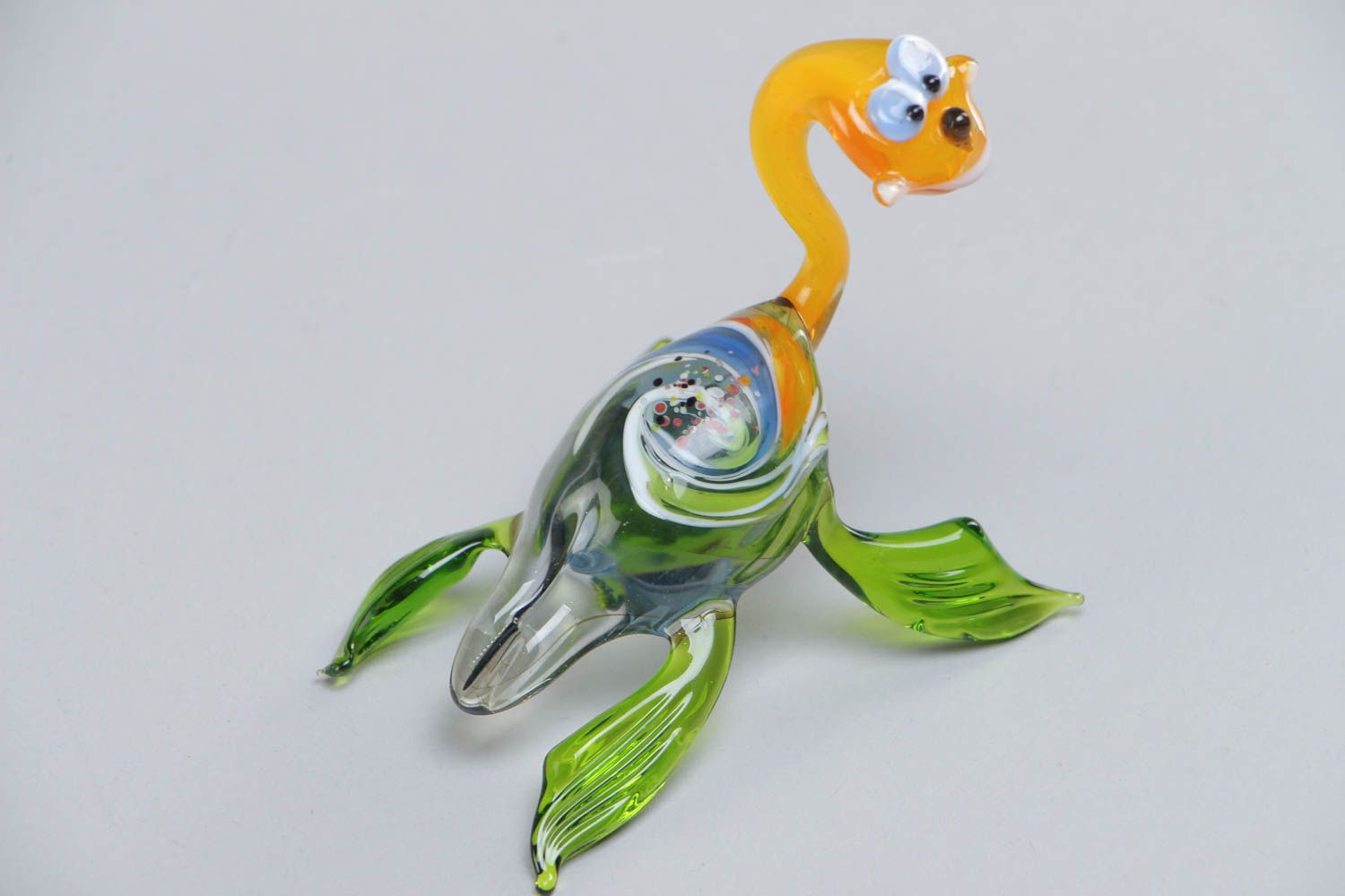 Handmade collectible lampwork glass miniature animal figurine of colorful turtle photo 2