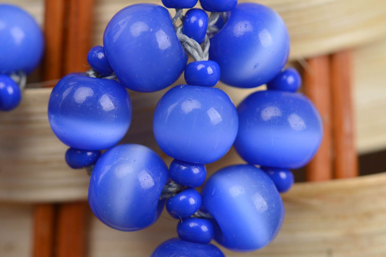 Designer Katzenauge Ohrringe mit Glasperlen in Blau schön lang massiv handmade  foto 5