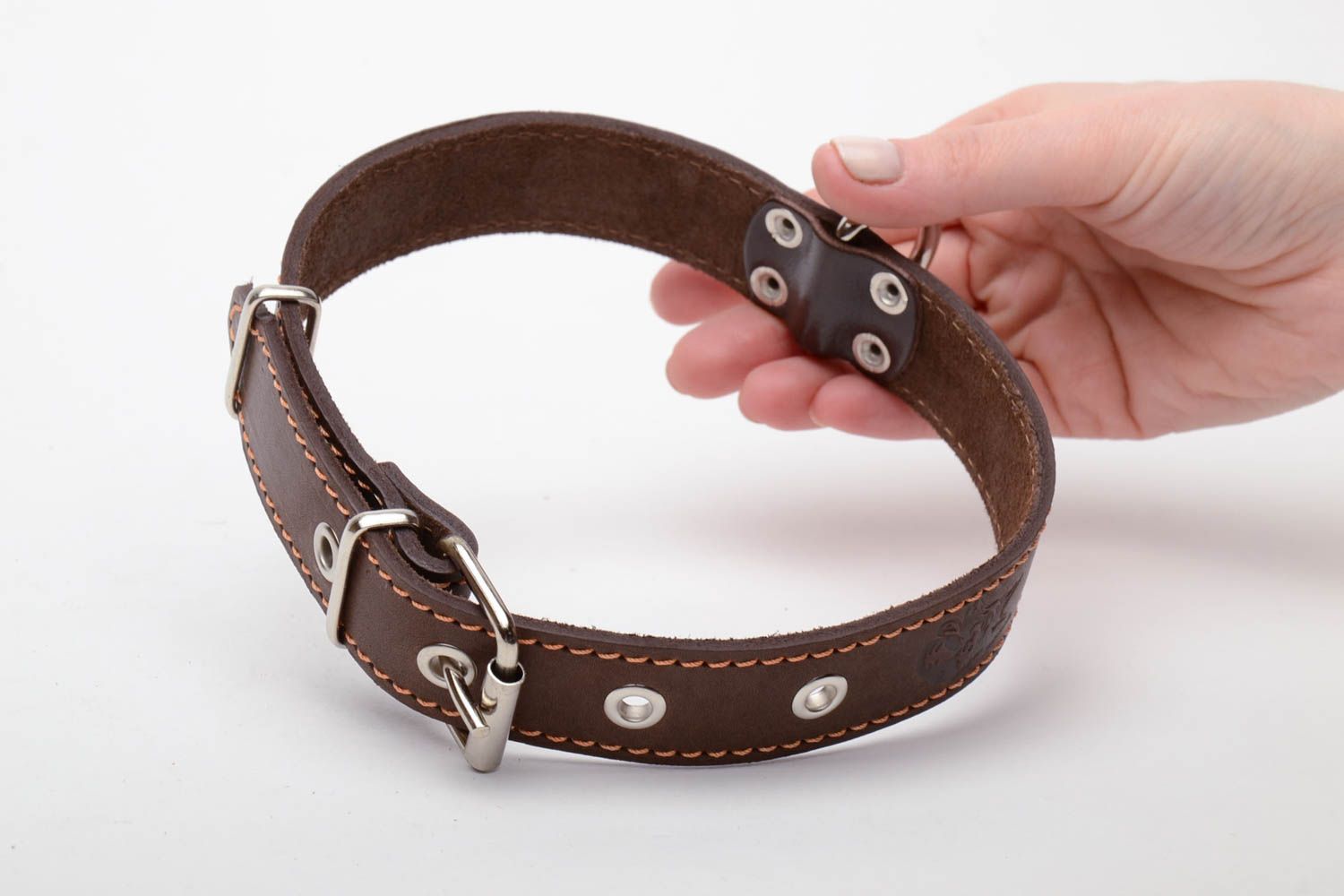 Leather dog collar with embossing photo 5