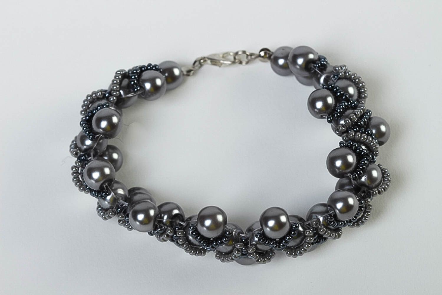 Handmade black and silver beads bracelet for women photo 2