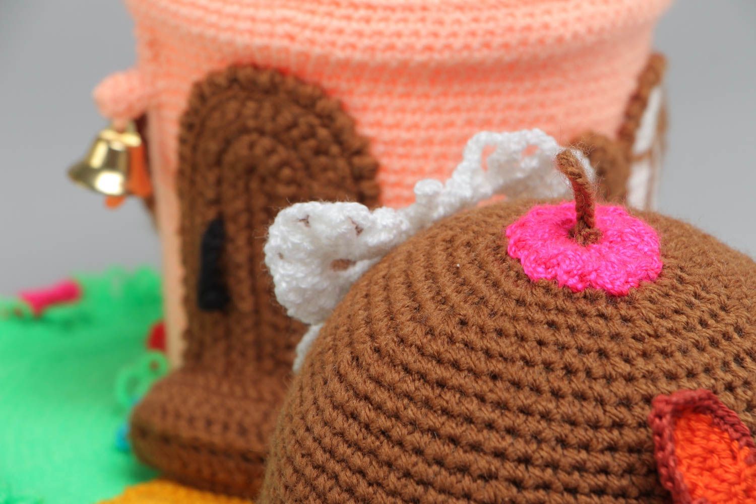 Handmade crocheted toy box in the form of small colorful house home decor photo 4