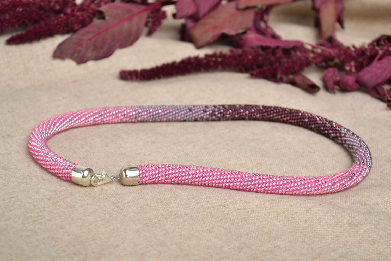 Elegant cord necklace handmade seed bead necklace beaded stylish jewelry  photo 1