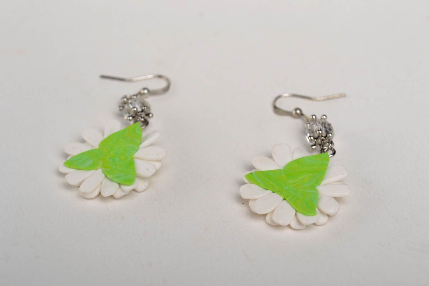 Handmade elegant white flower unusual tender earrings stylish jewelry photo 3