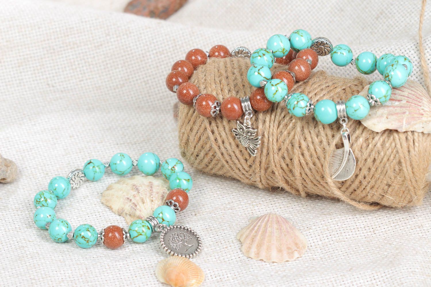 Handmade bracelets made of natural stones designer accessories 3 pieces photo 1