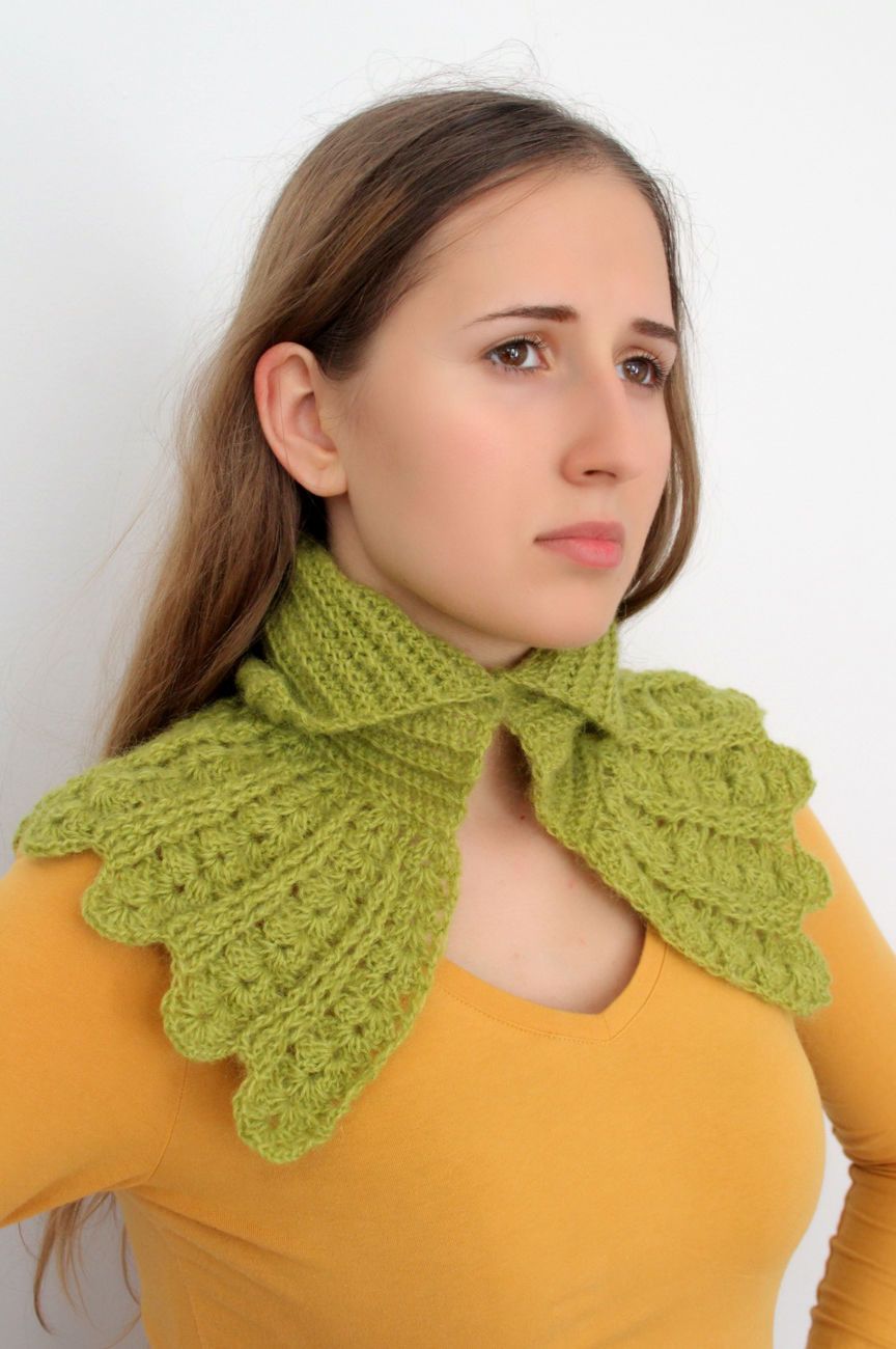 Col tricoté en mohair chaud vert photo 5