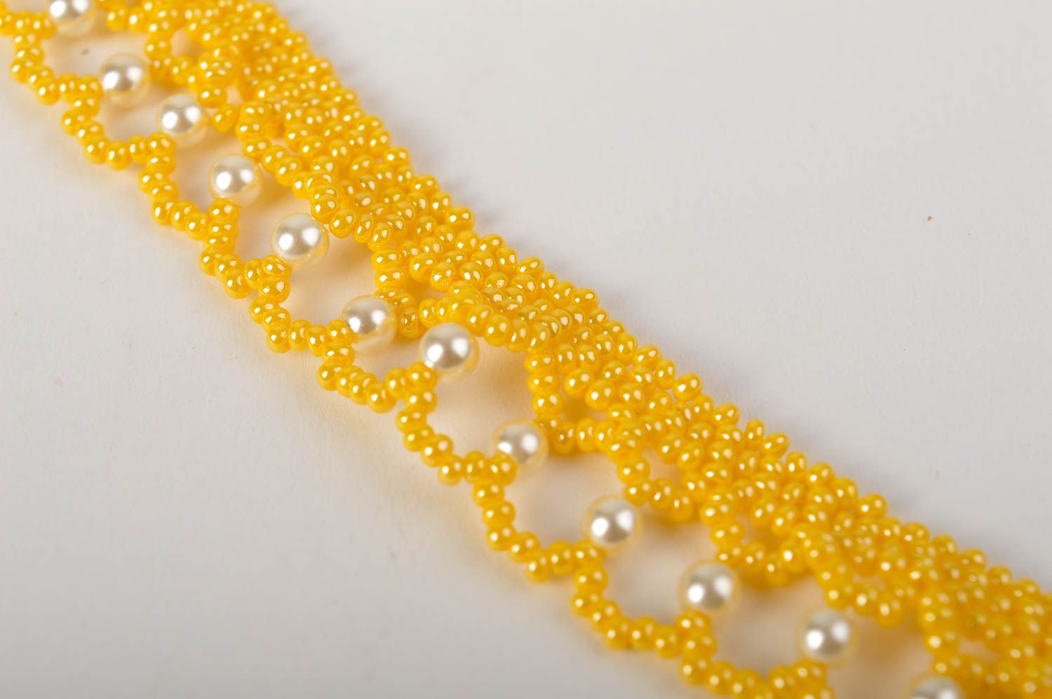 Handmade Modeschmuck Halskette Rocailles Kette Damen Accessoire in Gelb foto 3