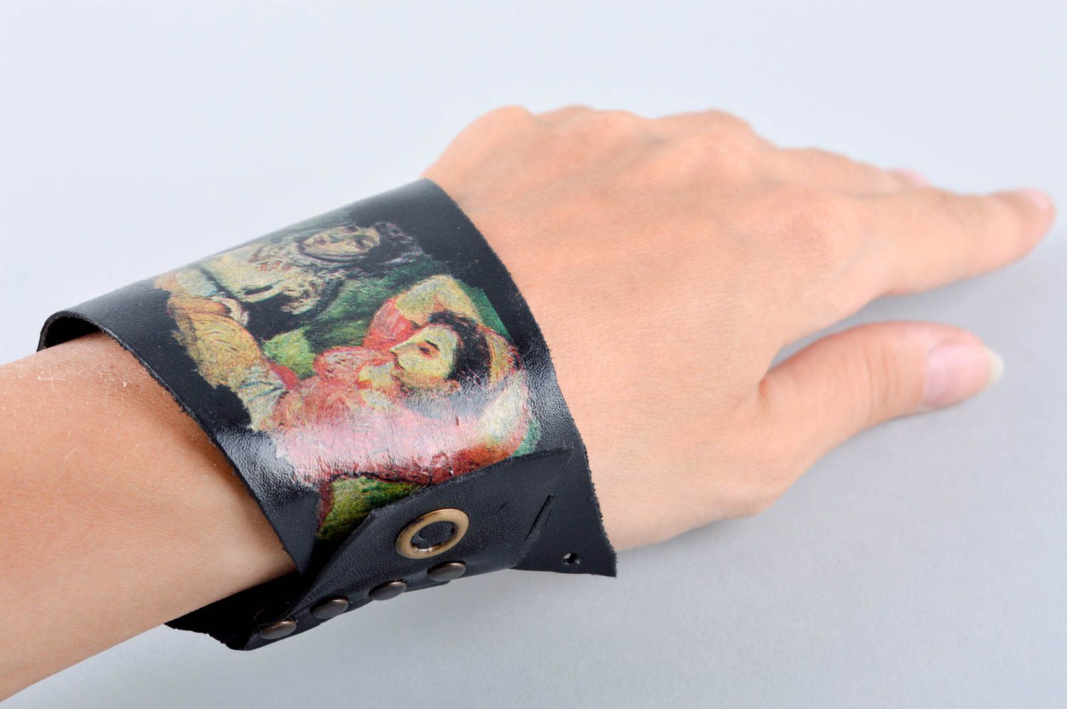 Pulsera de cuero hecha a mano ancha accesorio para mujer regalo original foto 5