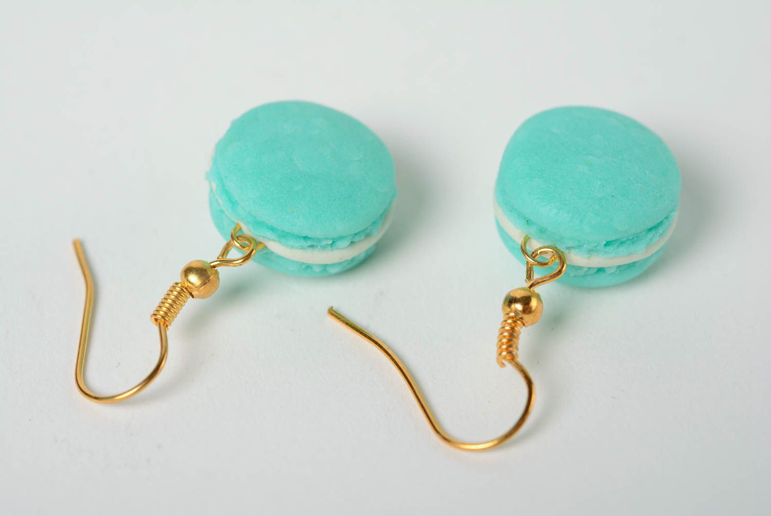 Blue handmade designer polymer clay earrings Macaron photo 5