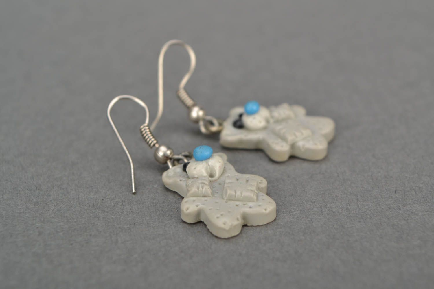 Polymer clay earrings Gray Bears photo 5