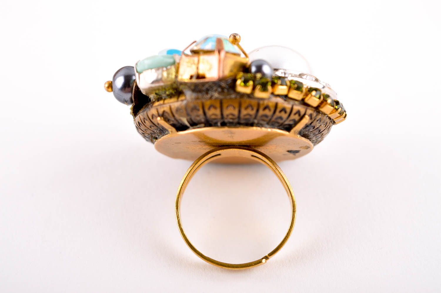 Женское кольцо хенд мейд красивое кольцо бижутерия с жемчугом оригинальная фото 4