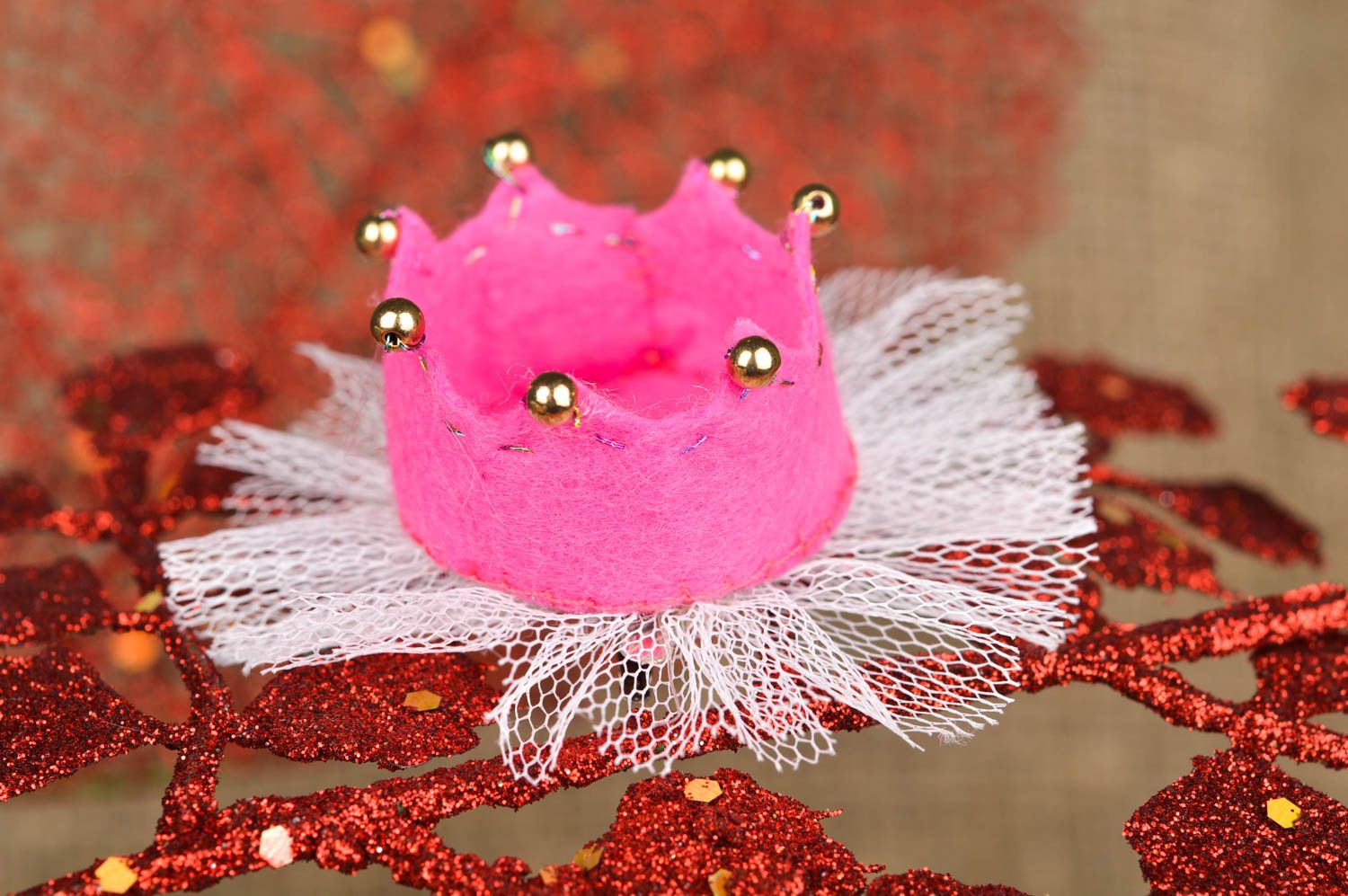 Pinza de pelo artesanal accesorio para niña regalo original Corona rosada foto 1
