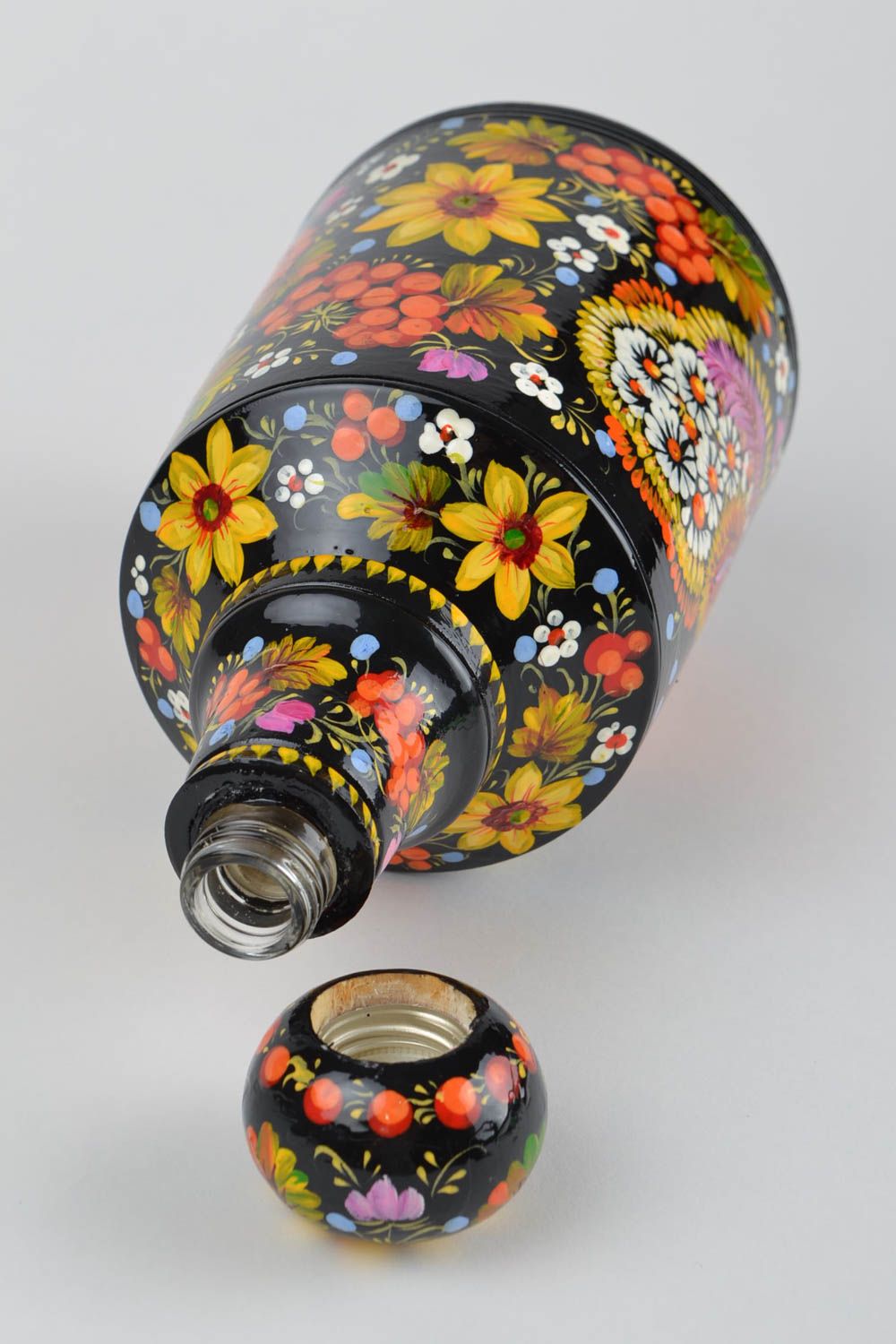 Бутылка с Петриковской росписью деревянная расписная красивая ручной работы фото 9