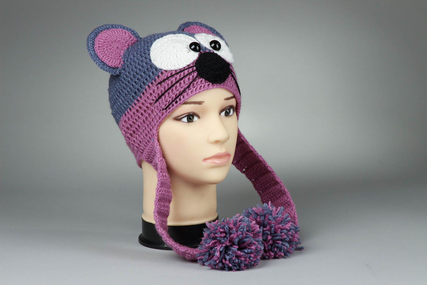 Purple knitted hat Mouse size M photo 2