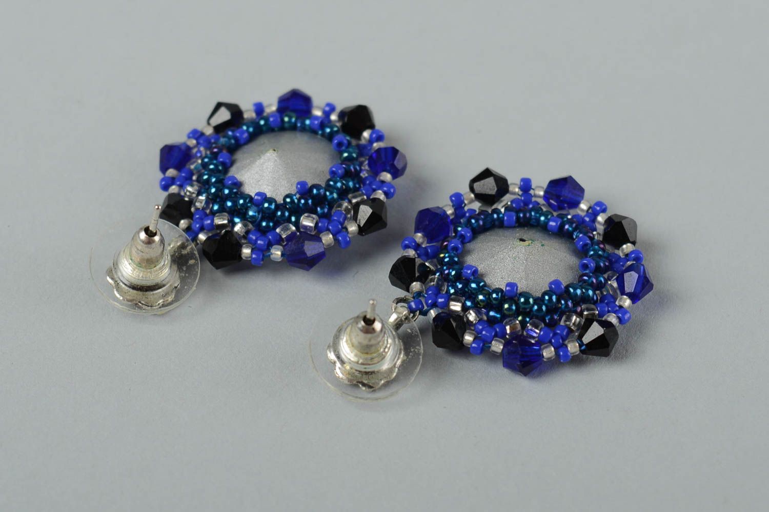 Boucles d'oreilles pendantes Bijou fait main bleu perles cristal Cadeau femme photo 3