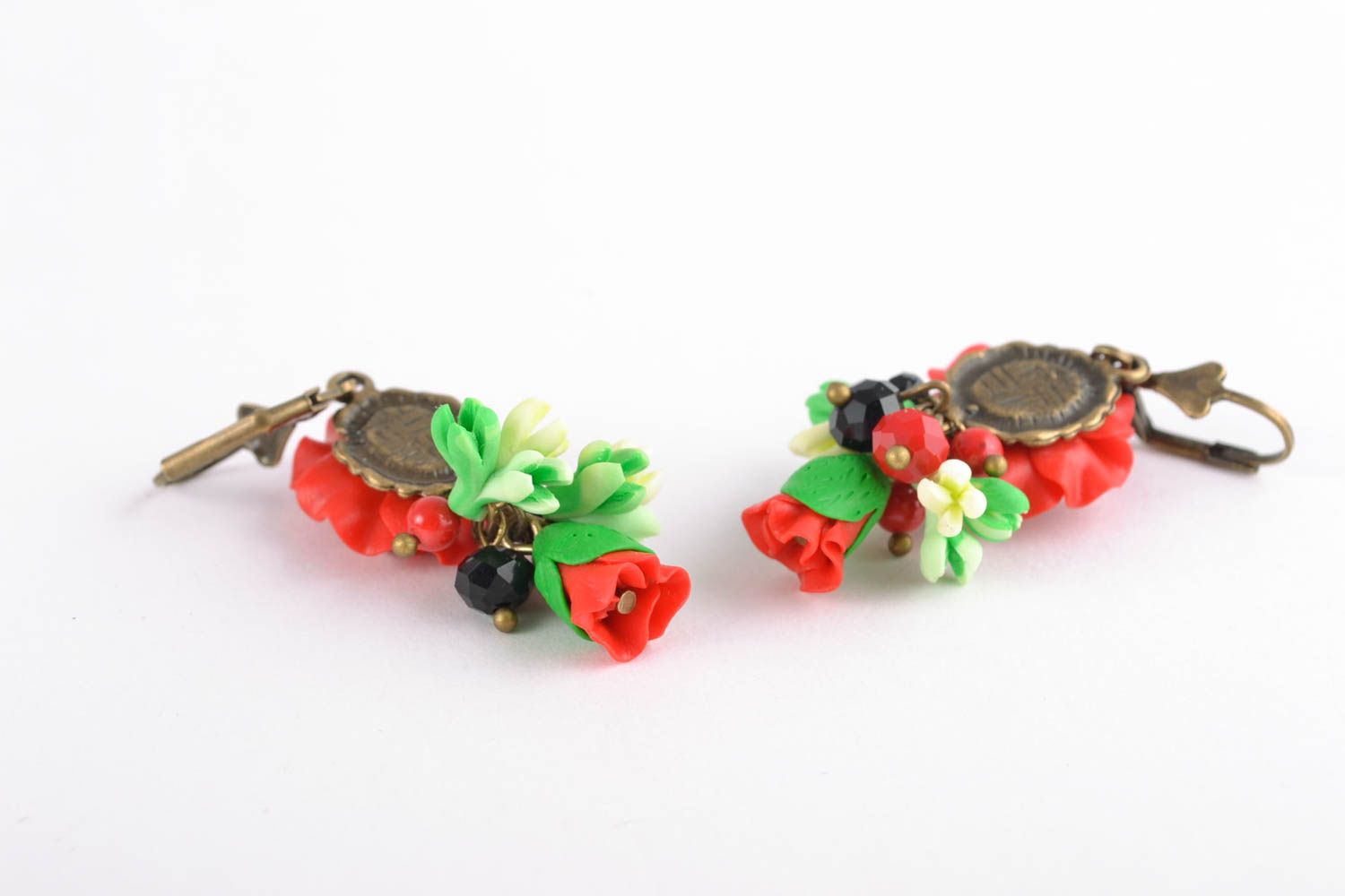 Polymer clay flower earrings Poppies photo 5