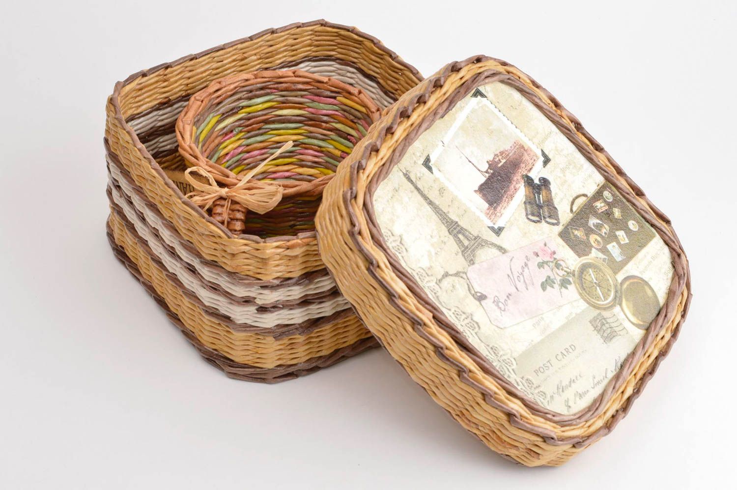 Подарочная корзина ручной работы кашпо для цветов плетеная корзина комплект фото 5