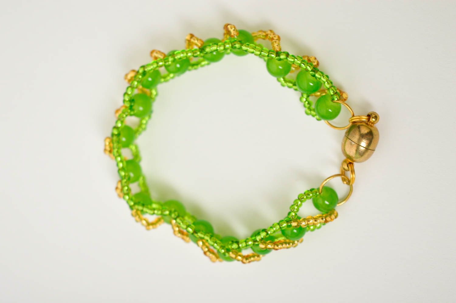 Light green beads women handmade bracelet  photo 3