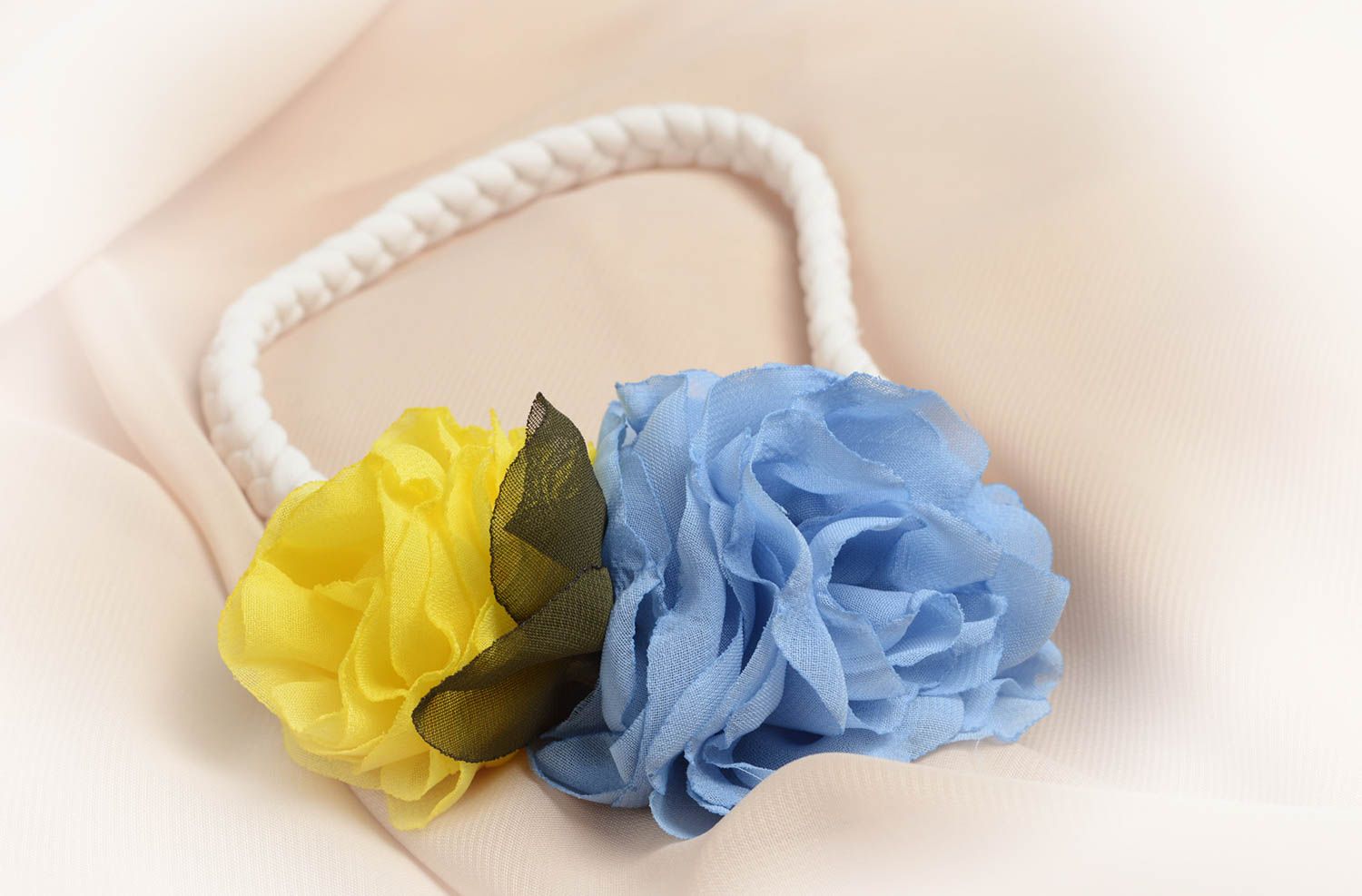 Blau gelbes Blumen Haarband handmade Designer Schmuck Accessoire für Haare foto 5