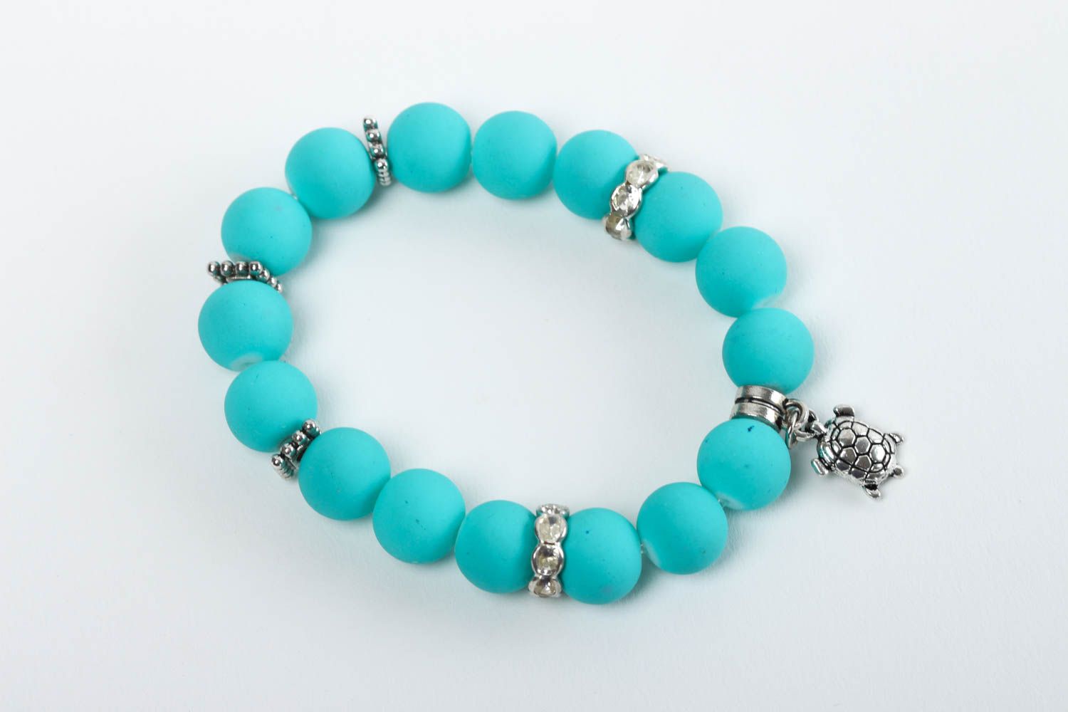 Bracelet turquoise Bijou fait main en perles céramiques avec tortue Cadeau femme photo 2