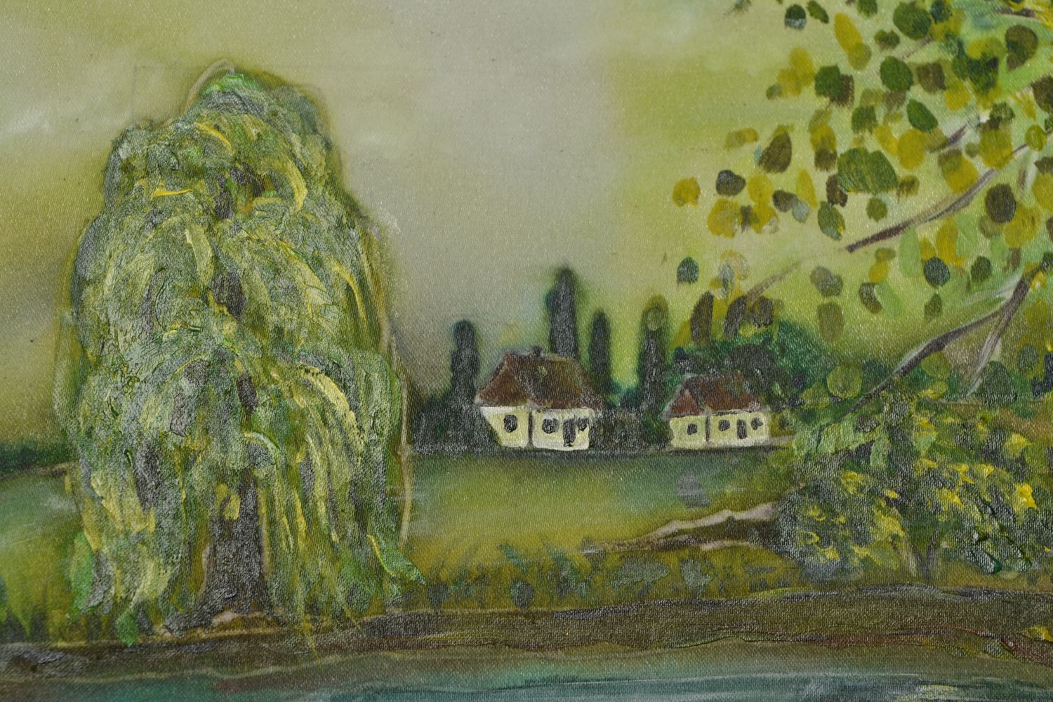 Acrylic painting on chiffon canvas Birch near the Lake photo 3