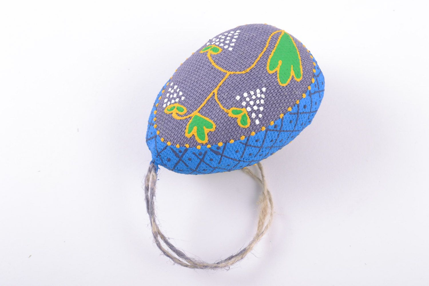 Flavored handmade blue fabric soft Easter egg with eyelet for wall decor photo 5