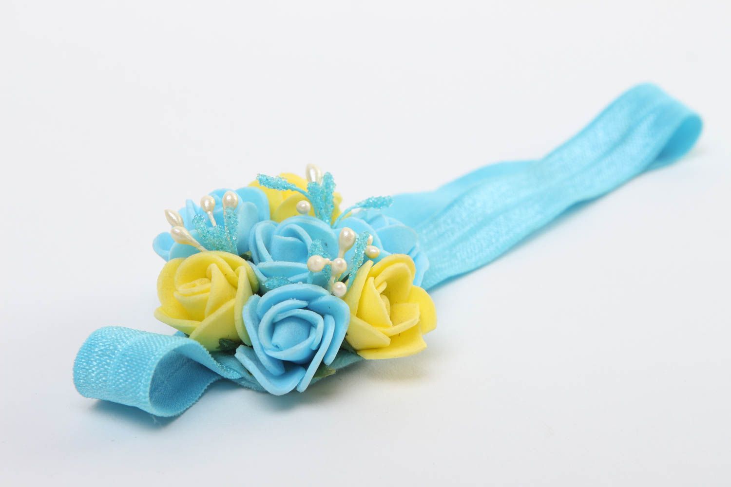 Handmade Haarband mit Blumen Accessoires für Haare Blumen Haarband hellblau fein foto 3