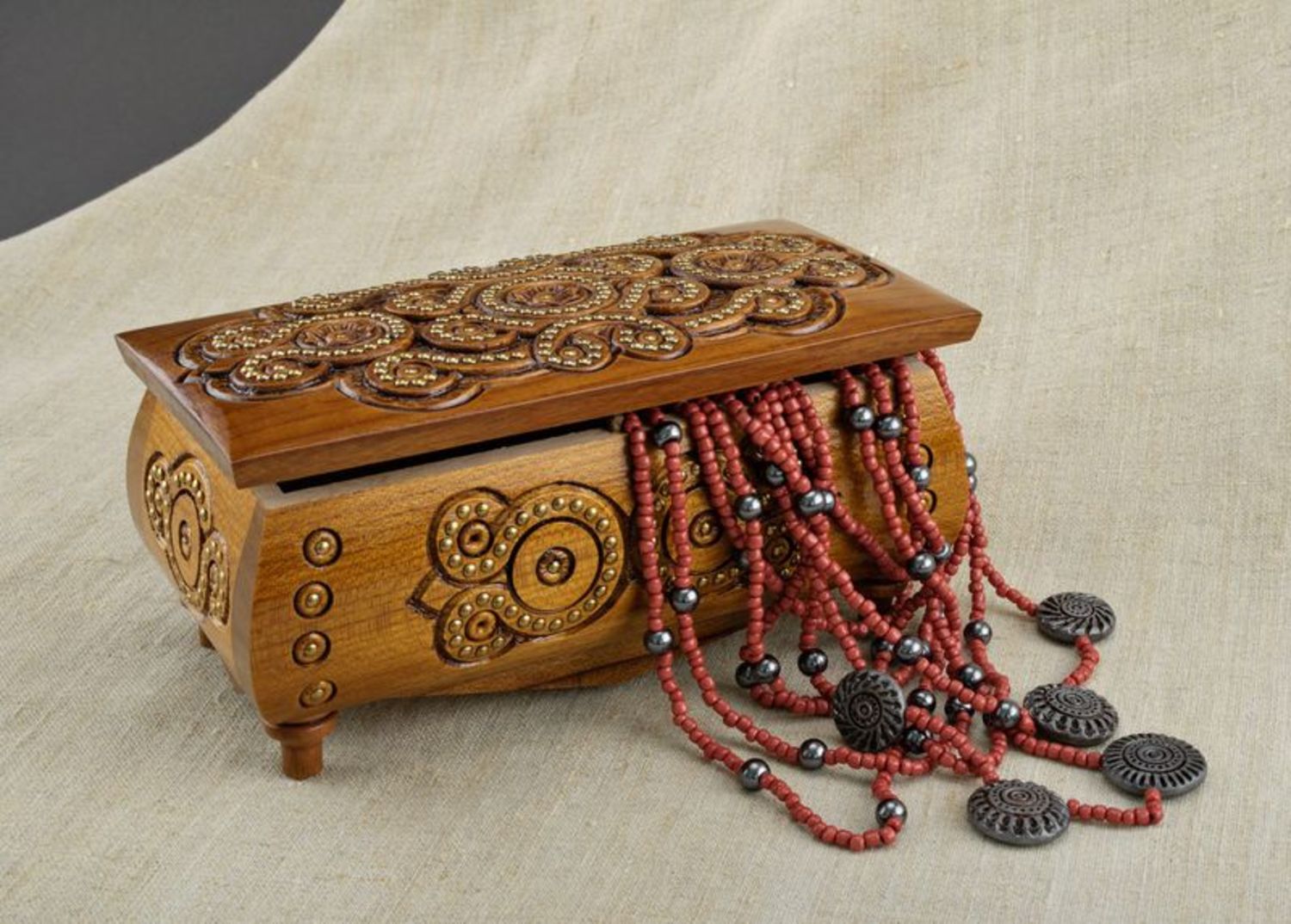 Handmade wooden carved box photo 1