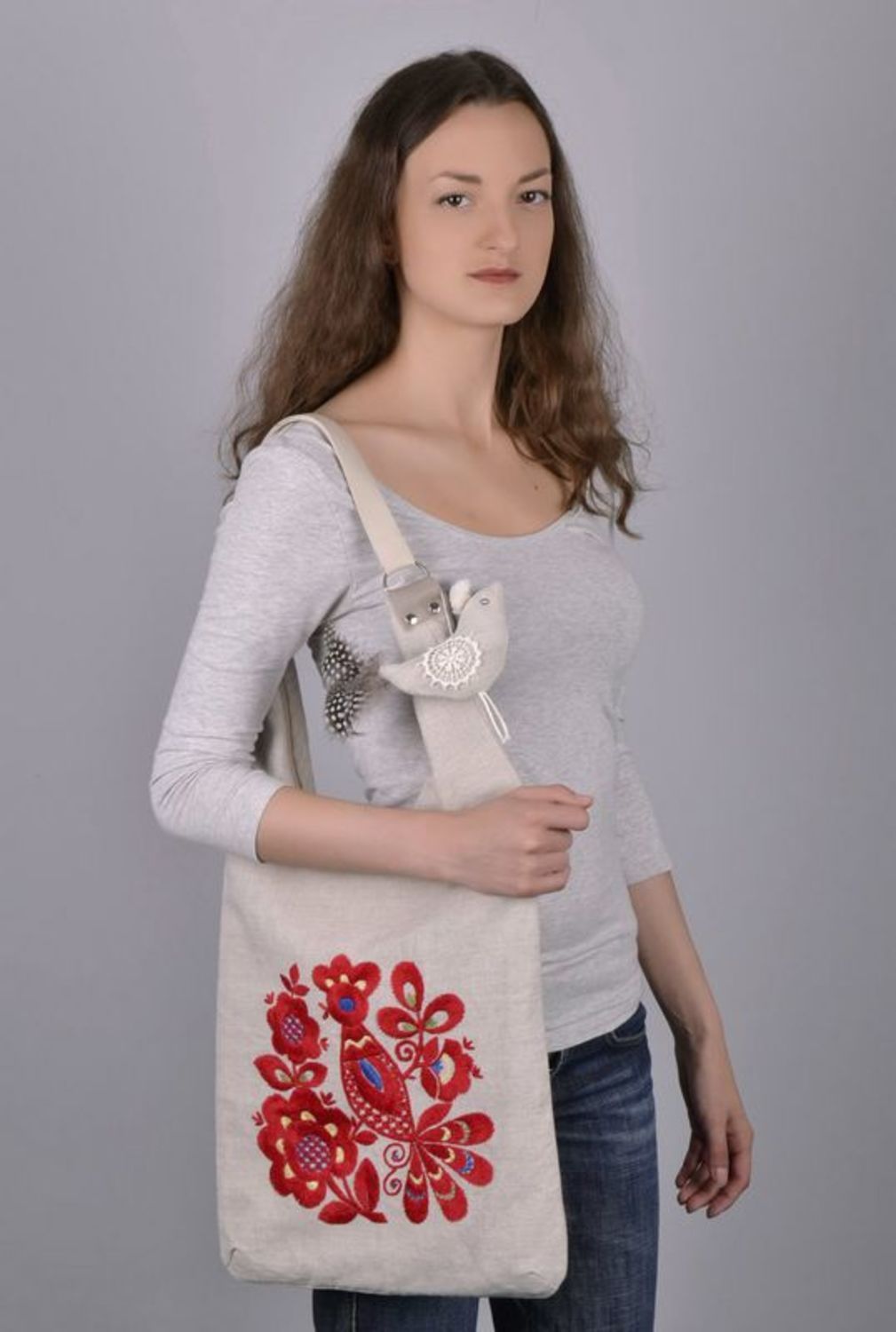 Eco bag made from linen Singing bird photo 2