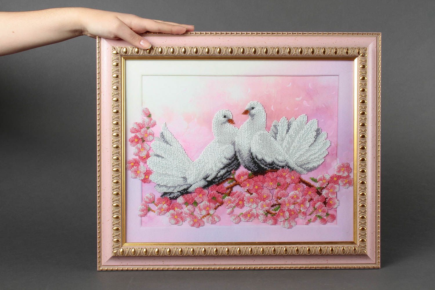 Pintura de pared hecha a mano regalo original cuadro moderno Pájaros blancos foto 1