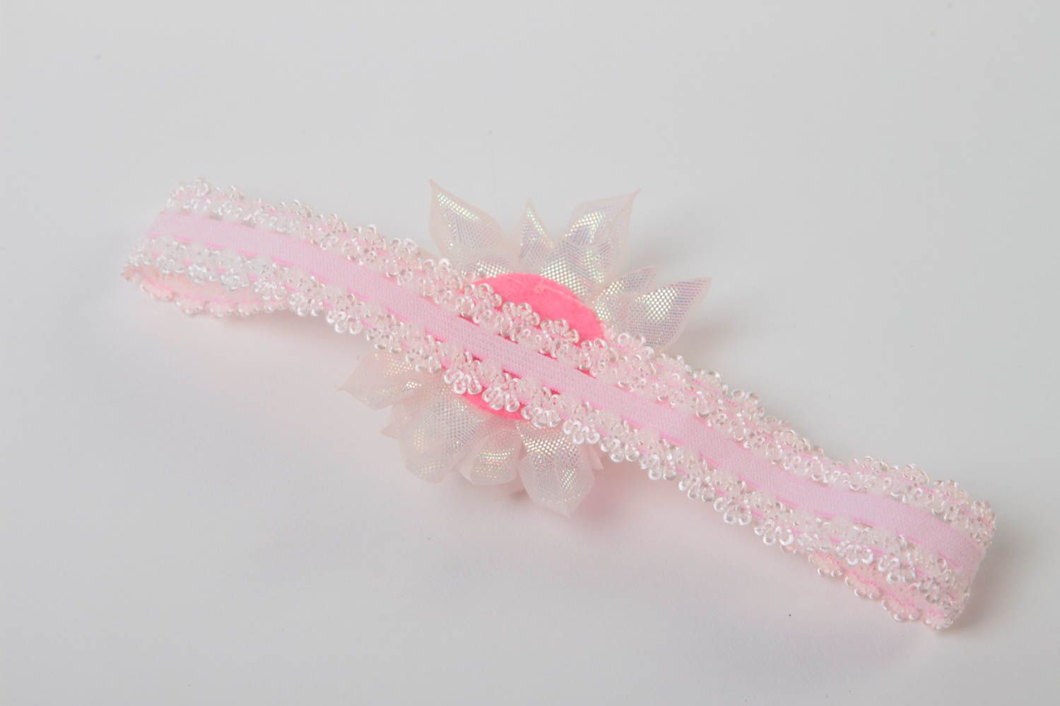 Haar Accessoire rosa Haarband mit Blume handgemachter Schmuck für Baby  foto 4