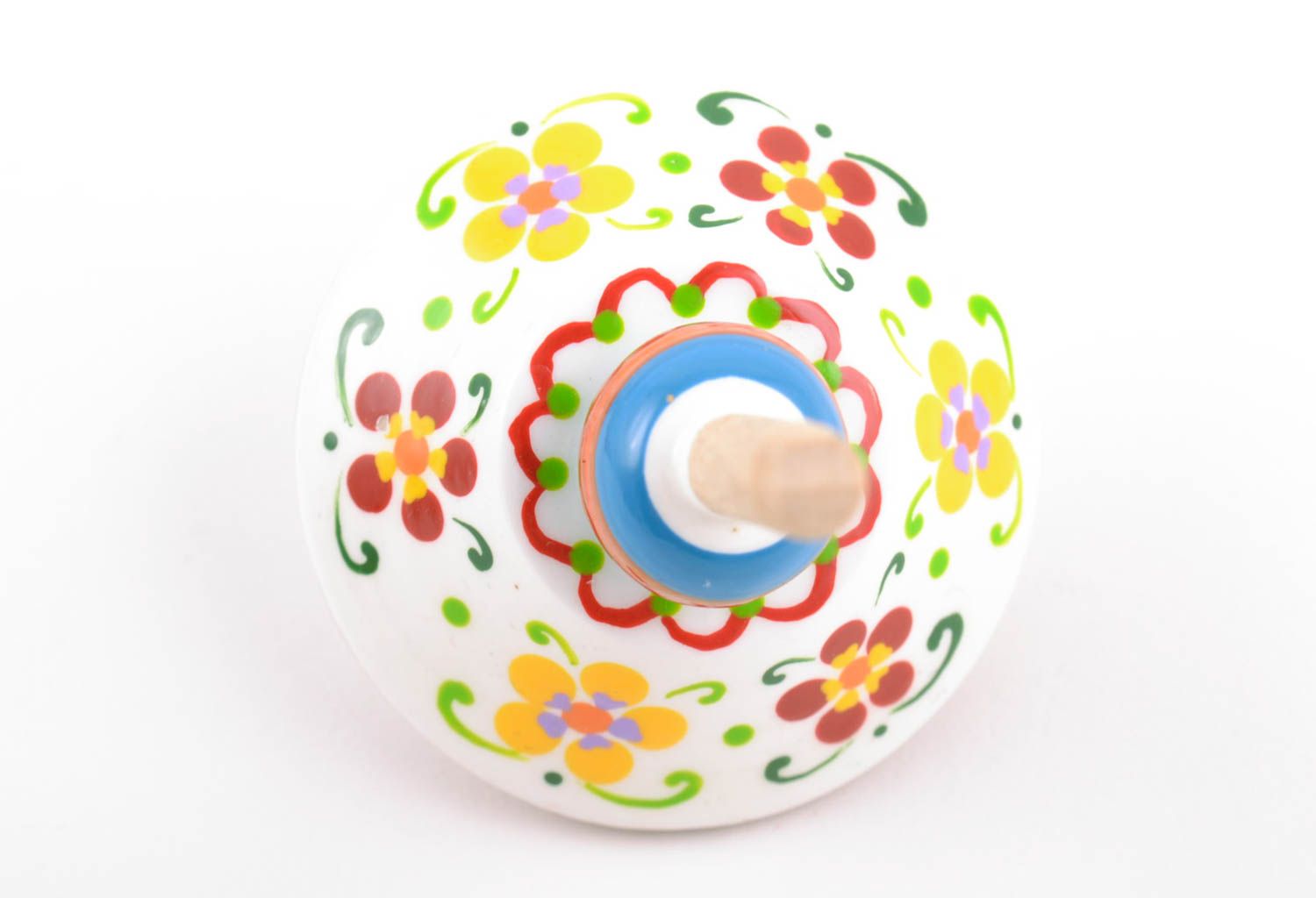 Eco painted handmade wooden toy spinning top with flowers for children photo 3
