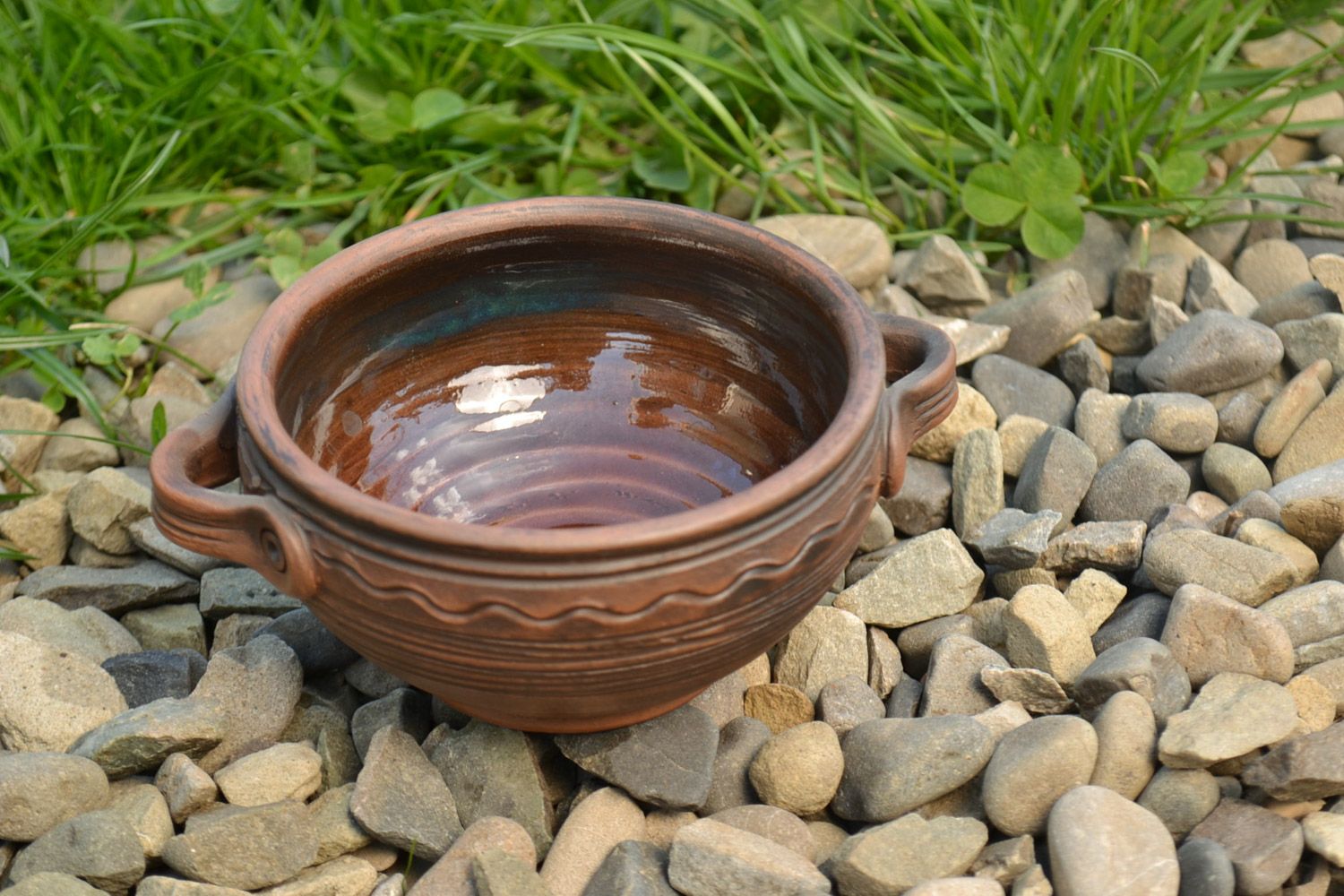 Petit bol creux en céramique brun couvert de glaçure fait main original 30 cl  photo 1