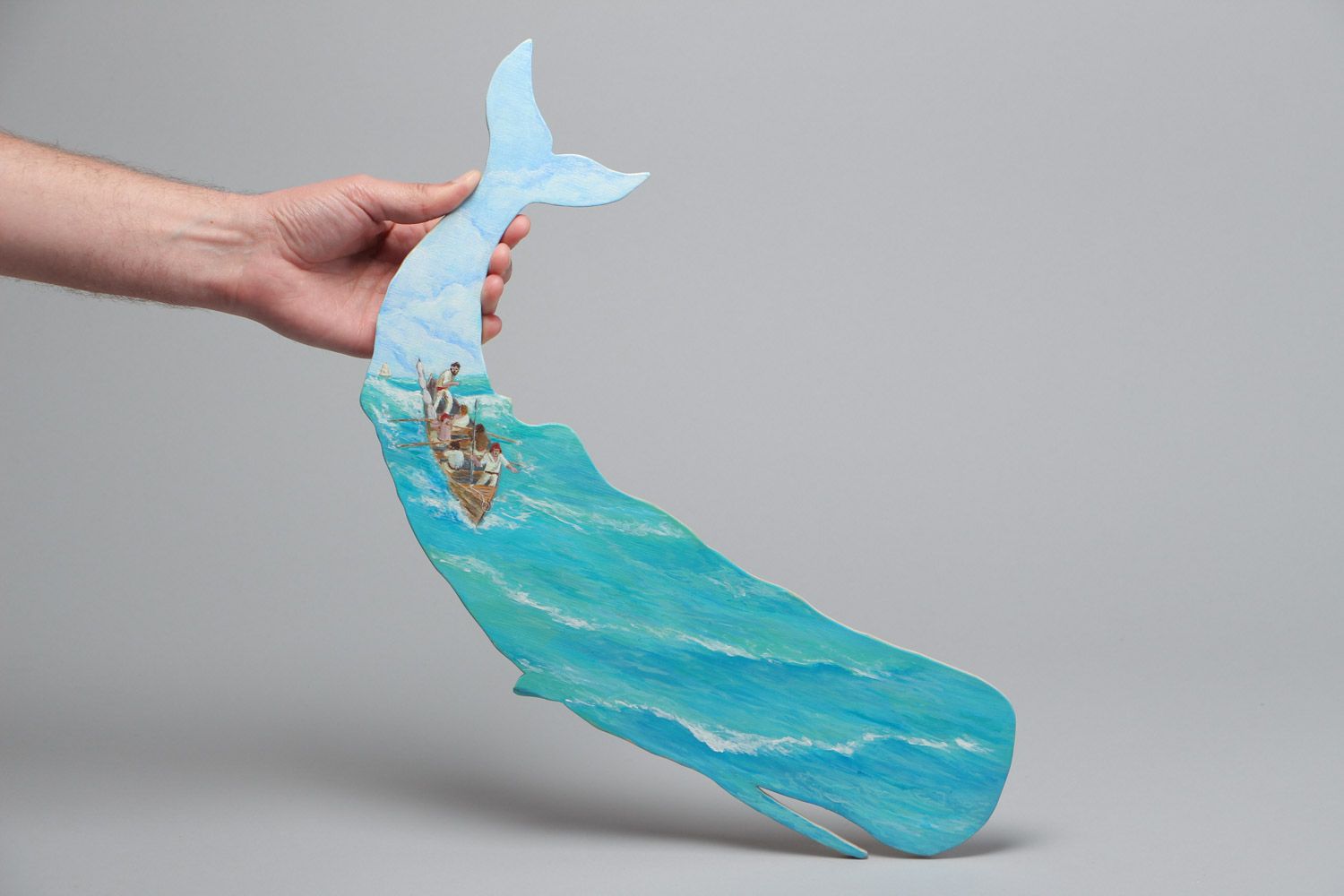 Настенное панно кит из фанеры с росписью ручной работы авторское яркое необычное фото 5