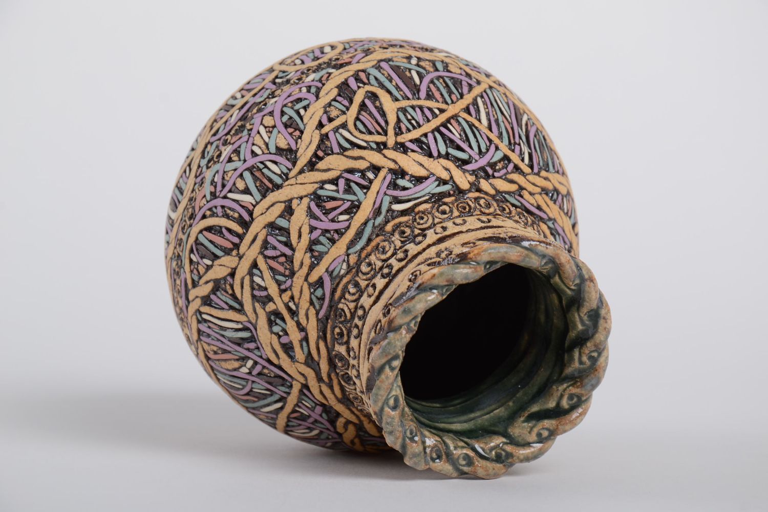 Small 4 inches ball shape ceramic handmade woolen yarn style 0,78 lb photo 3