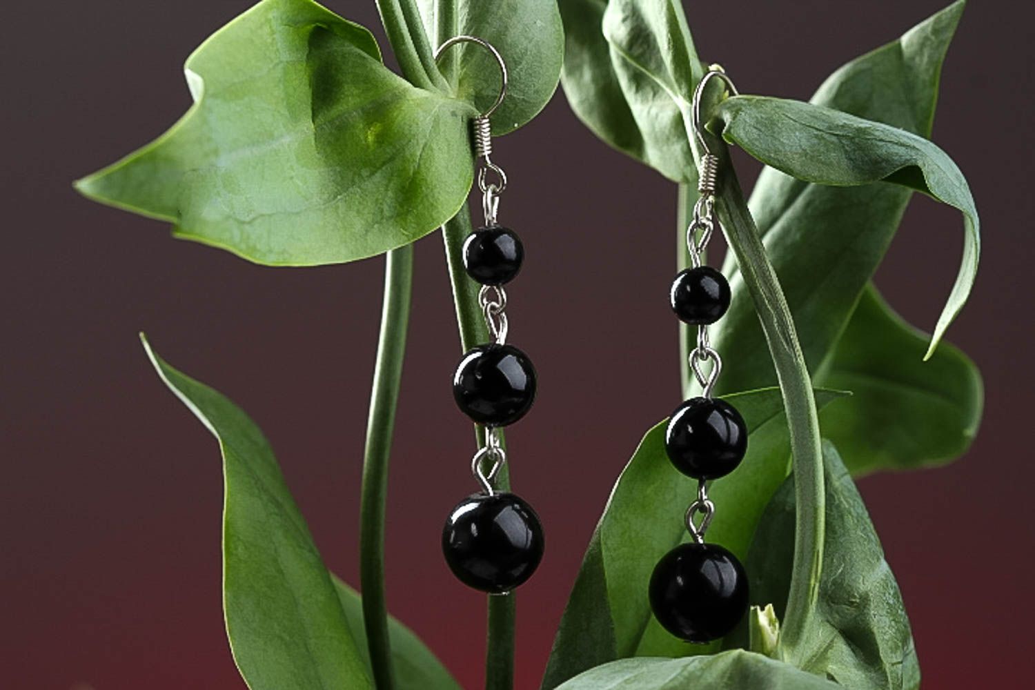 Perlen Ohrhänger handmade Juwelier Modeschmuck Geschenk für Frauen Achat schwarz foto 1