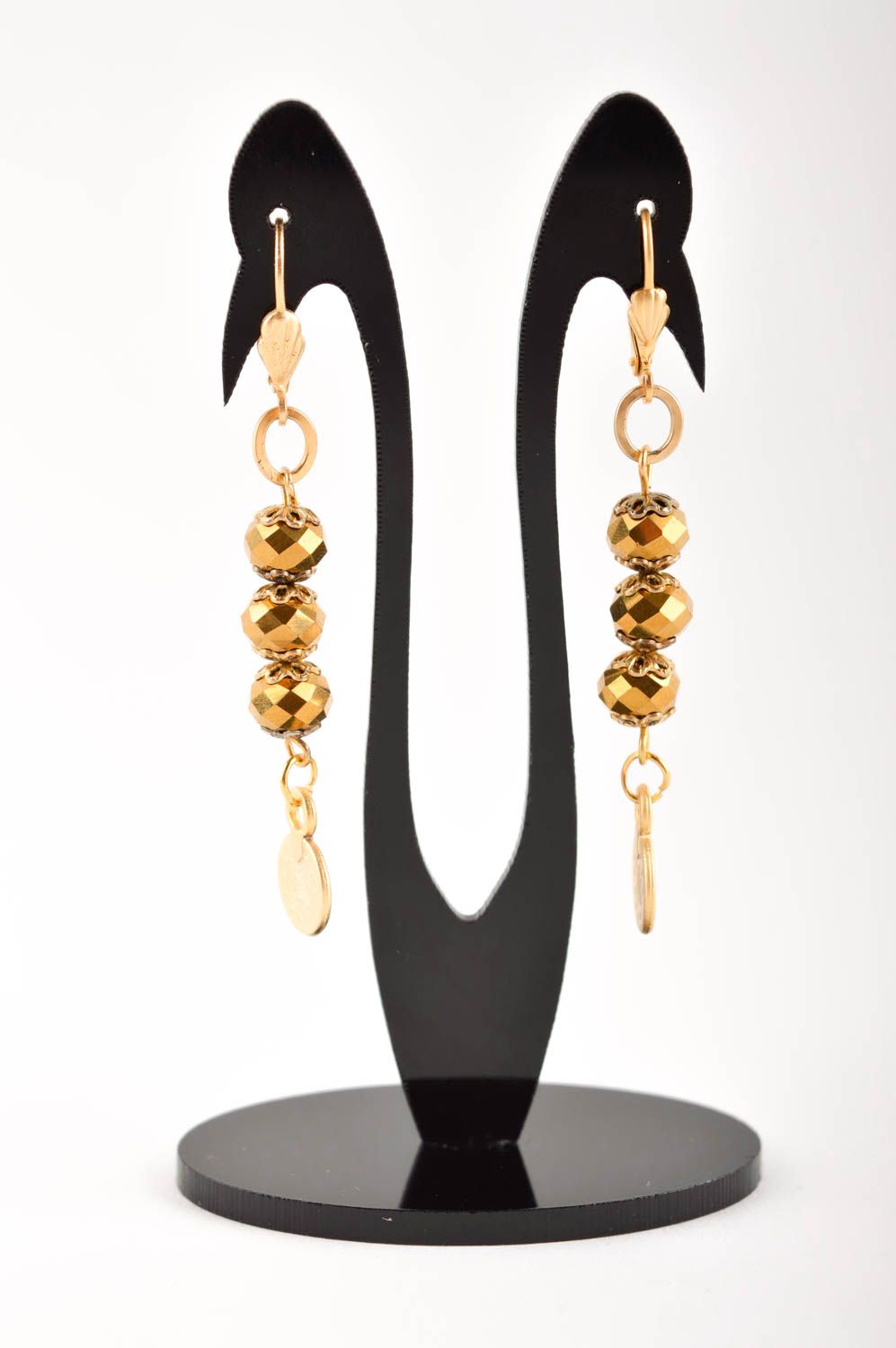 Bisutería artesanal pendientes largos dorados con cristales regalo para mujer foto 2