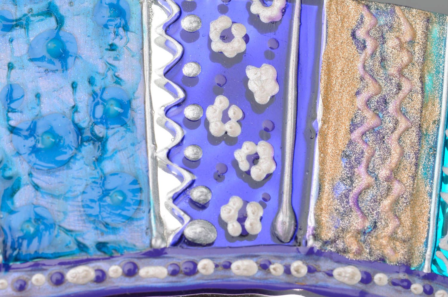 Runder Wandspiegel mit Bemalung originell schön in blauen Farbtönen handmade foto 3