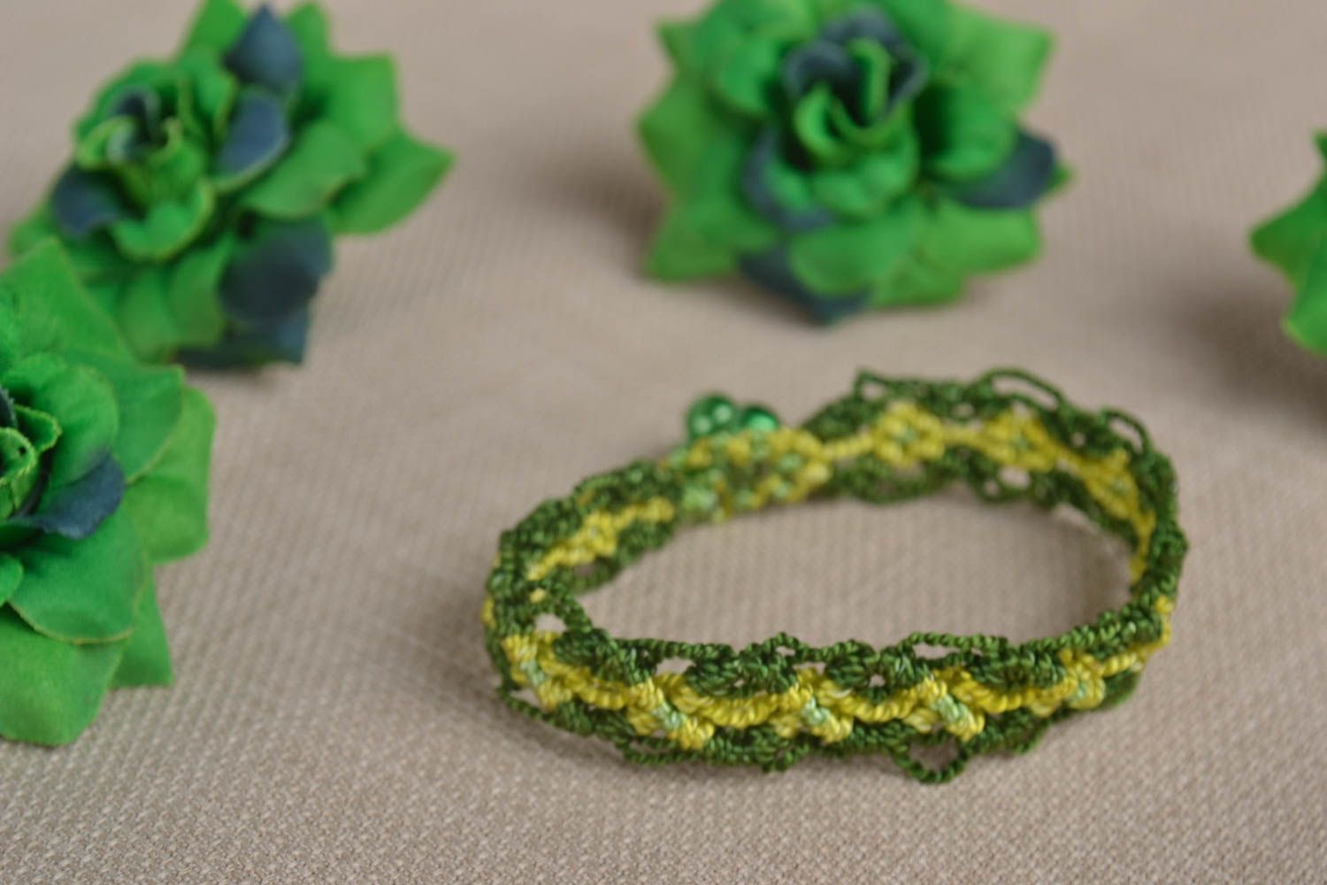 Handmade grünes Armband Makramee Schmuck Accessoire für Frauen modisch foto 1