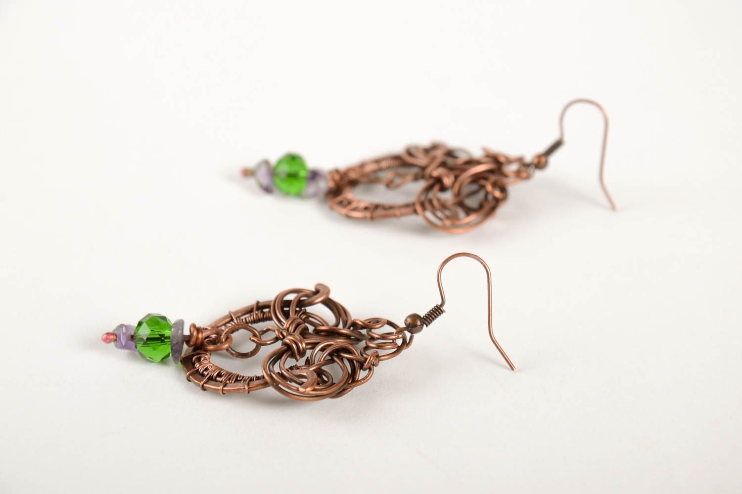 Handmade copper dangling earrings stylish vintage jewelry designer earrings photo 3