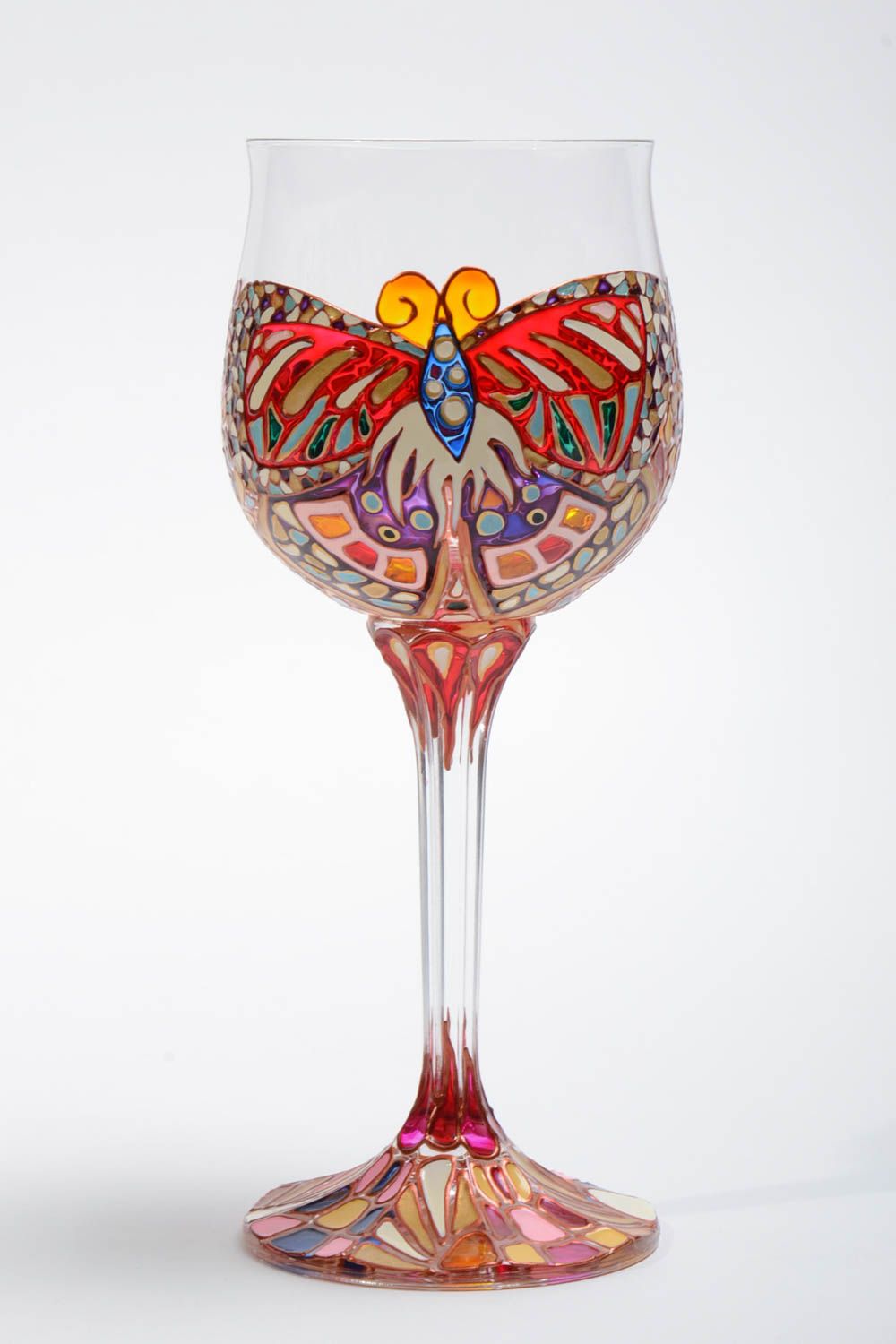 Beau verre à vin 30 cl avec peinture intéressante vitrail fait main Jour d'été photo 2