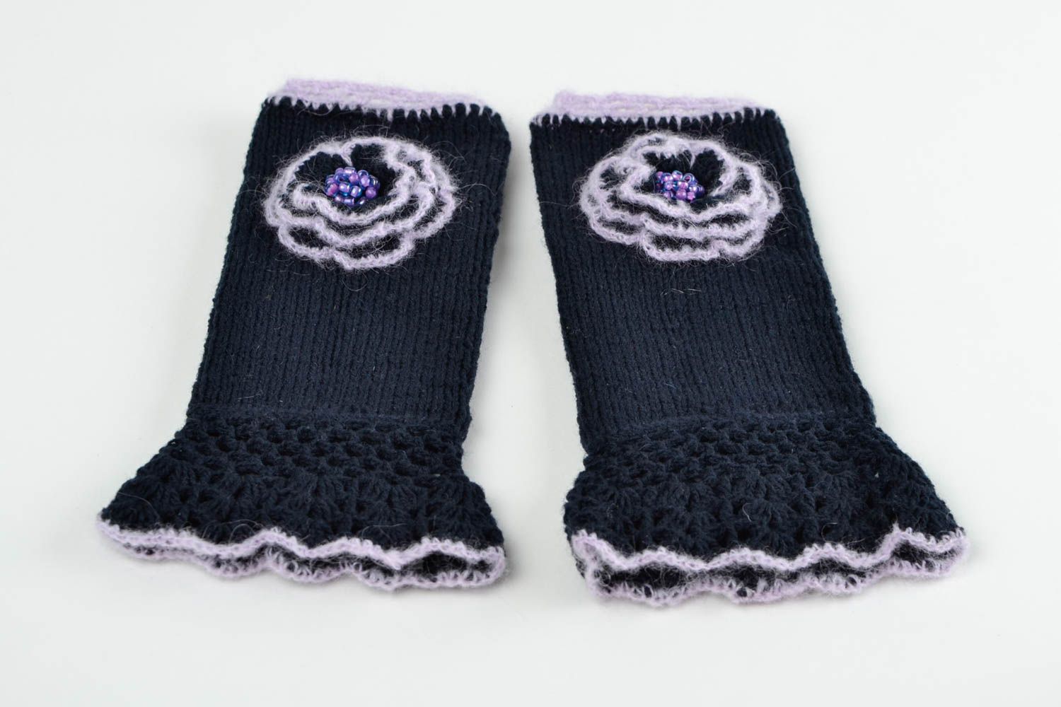 Mitaines tricot fait main Gants mitaines laine acrylique noir Accessoire femme photo 4