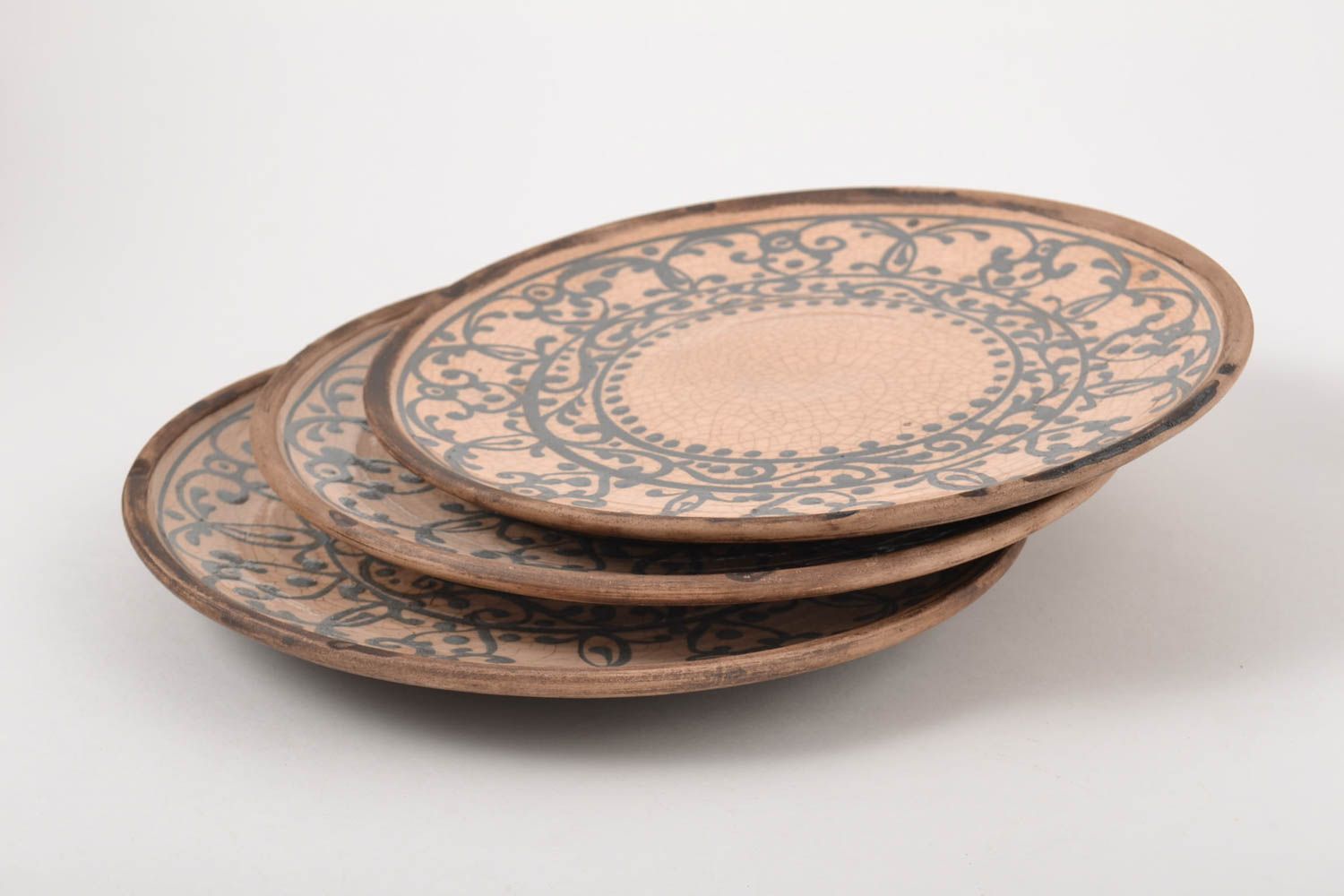 Keramik Geschirr handmade Küchen Dekor Teller Keramik Set 3 Stück mit Muster  foto 3
